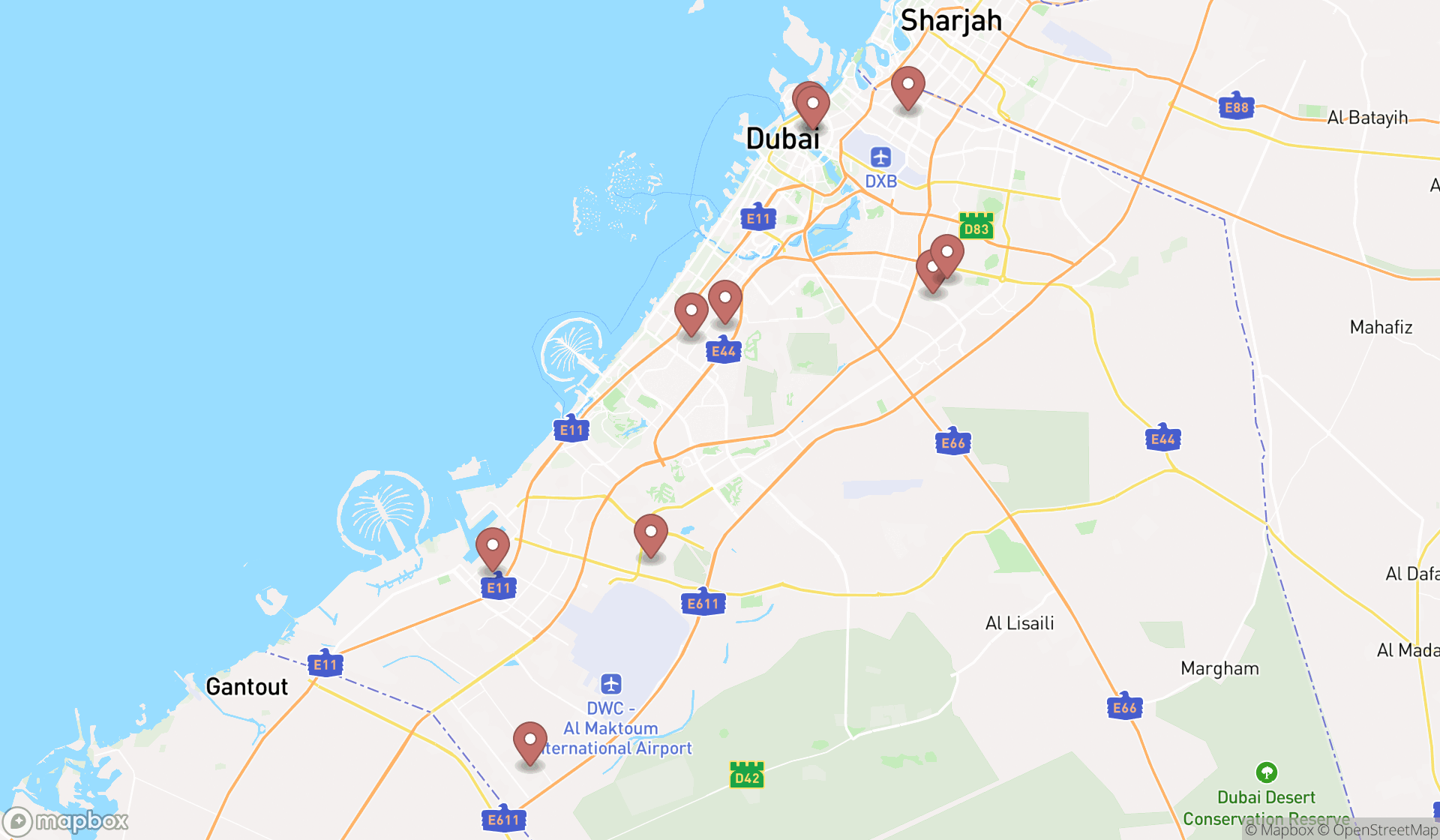 Map showing the ranked electric motor repair shops in Dubai, Dubai