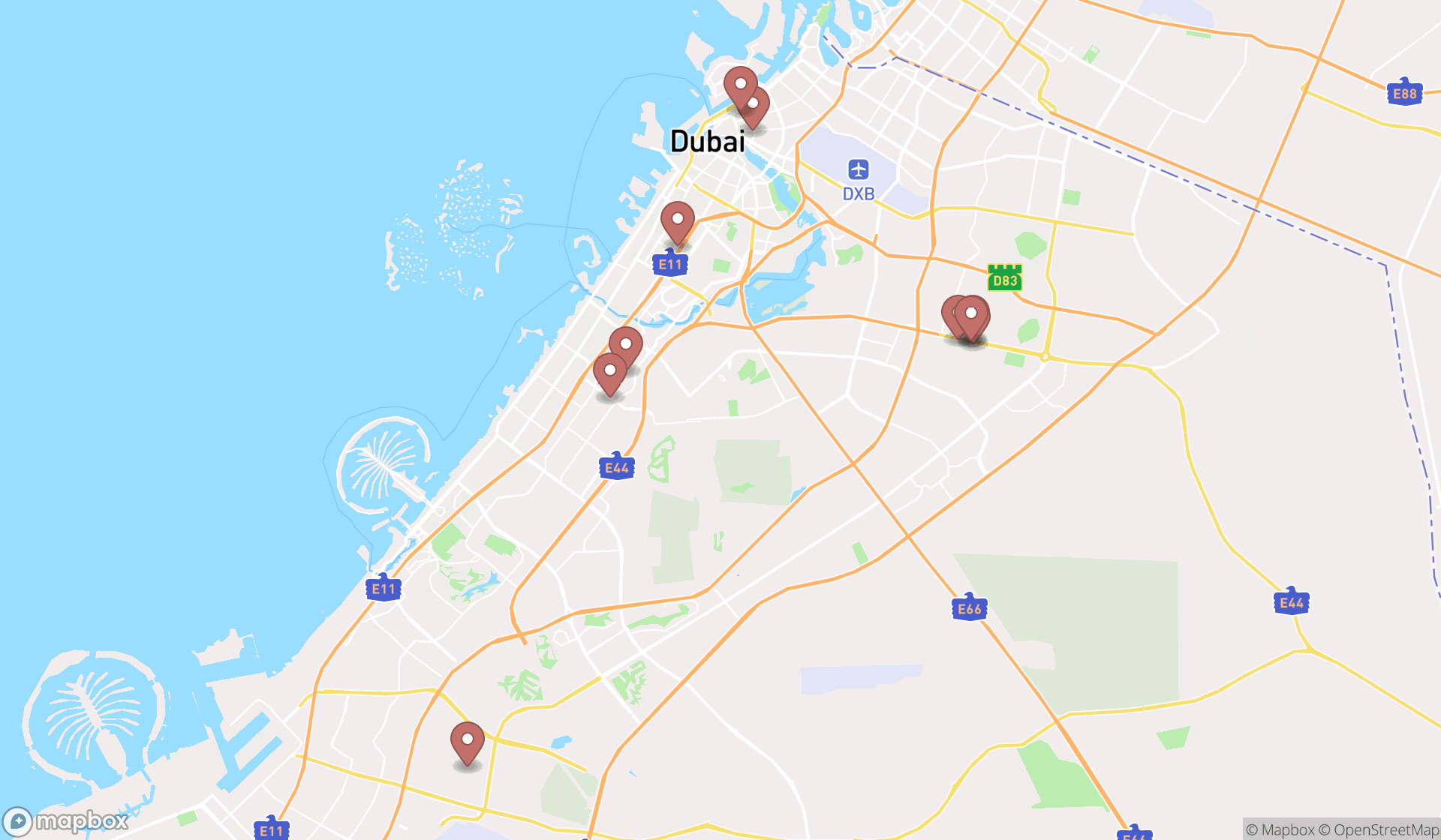 Map showing the ranked electric motor scooter dealers in Dubai, Dubai