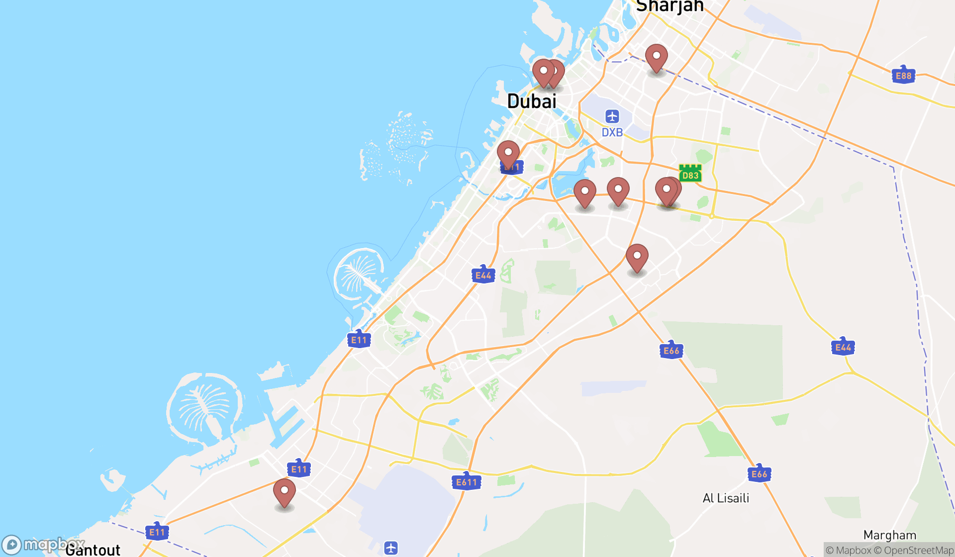 Map showing the ranked electric motor stores in Dubai, Dubai