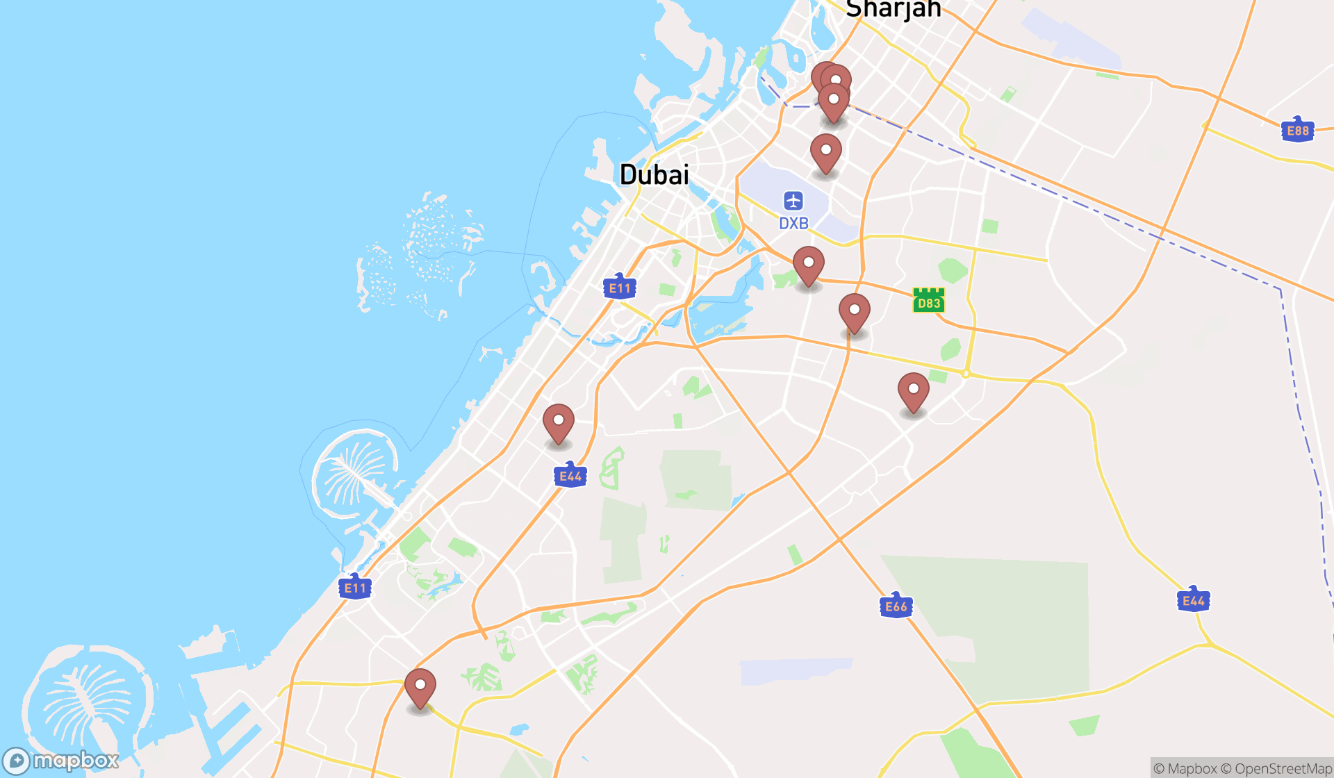 Map showing the ranked electric utility companies in Dubai, Dubai