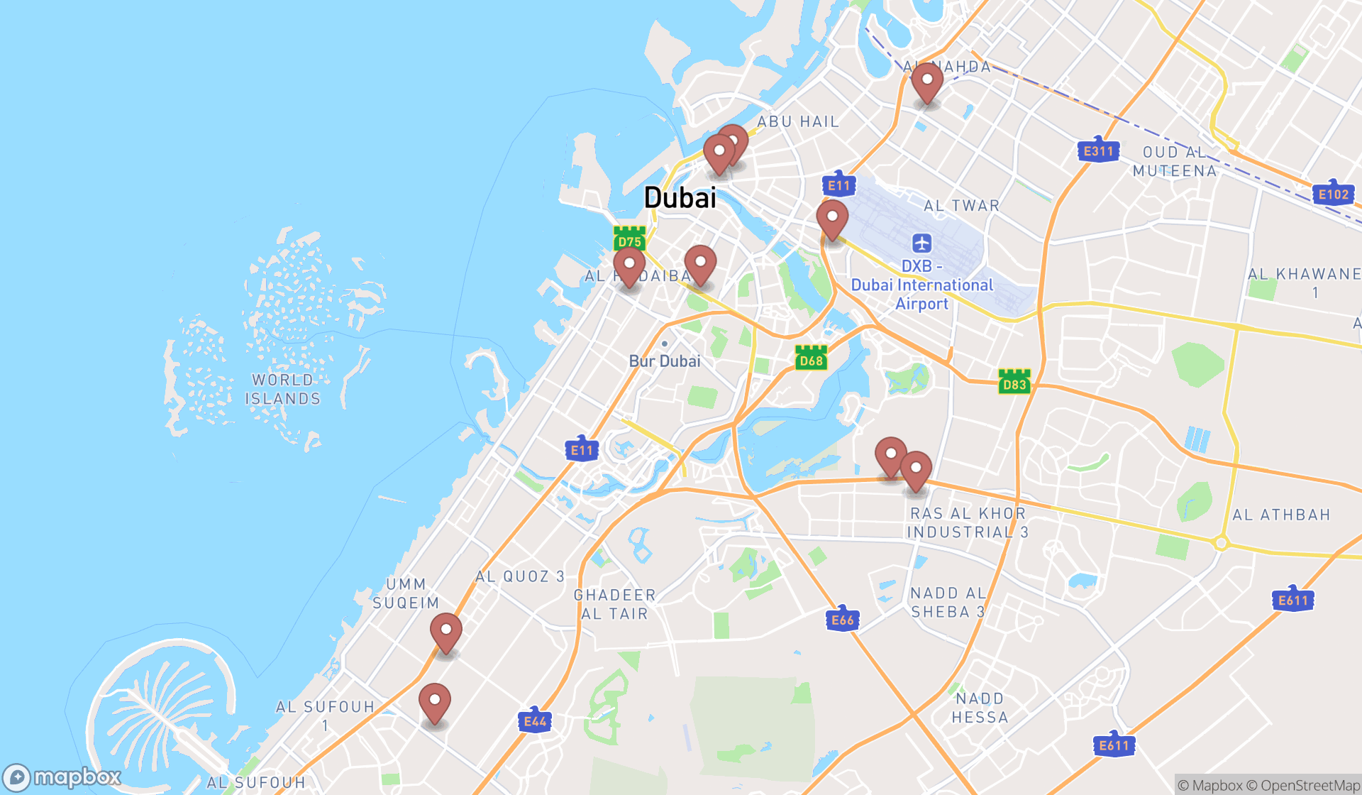 Map showing the ranked electrical equipment suppliers in Dubai, Dubai