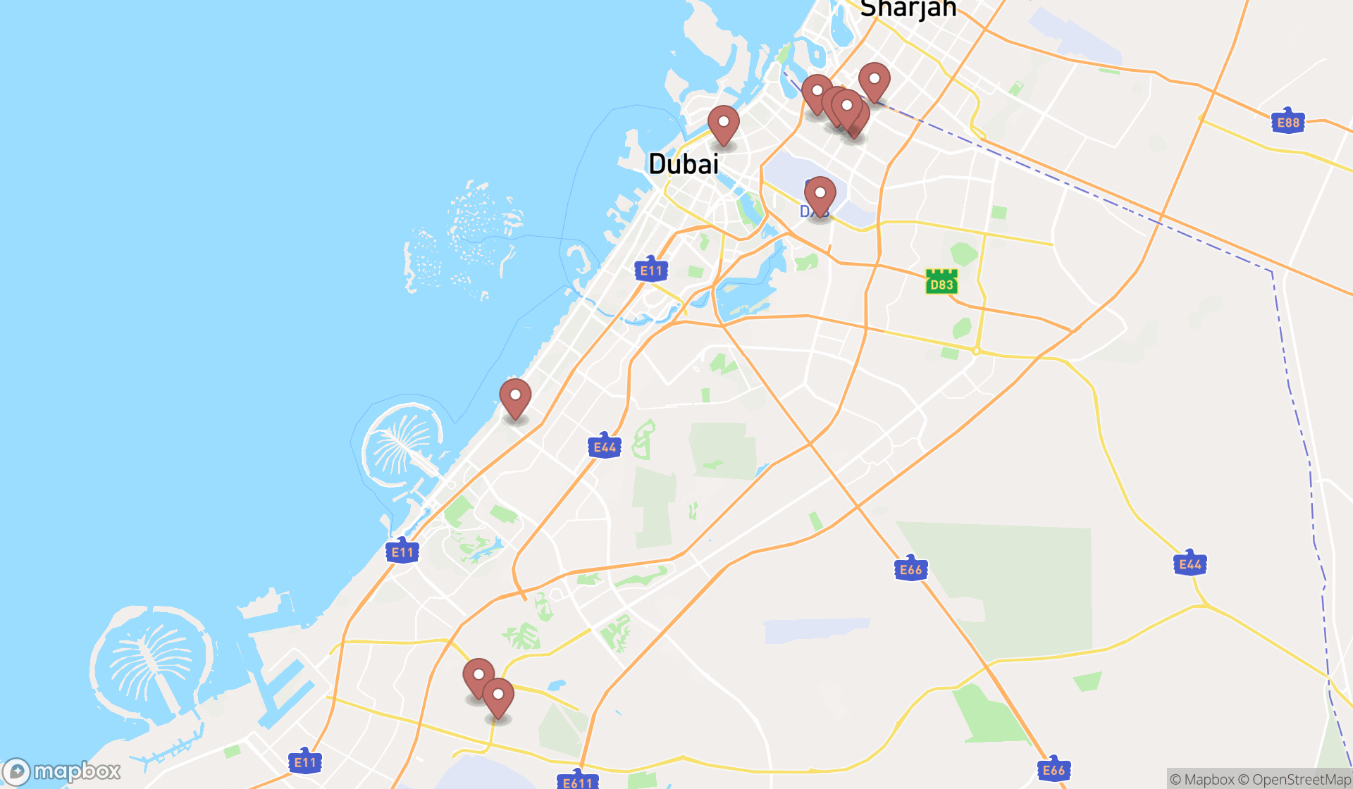 Map showing the ranked electrical installation services in Dubai, Dubai