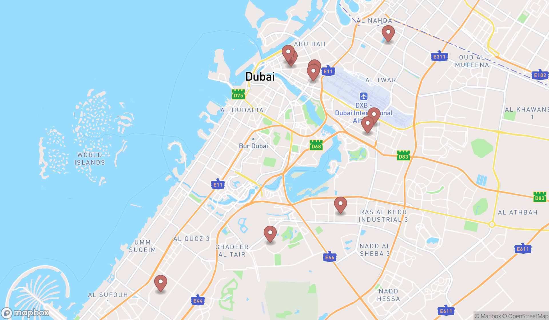 Map showing the ranked electrical products wholesalers in Dubai, Dubai