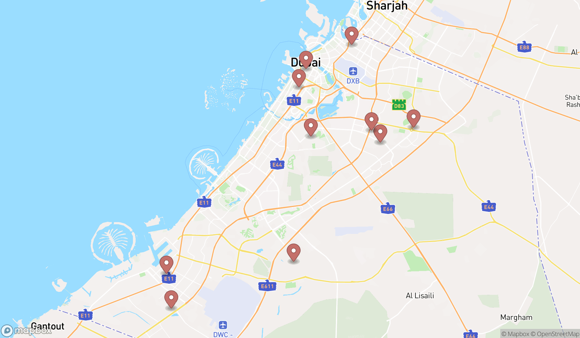 Map showing the ranked electrical substations in Dubai, Dubai
