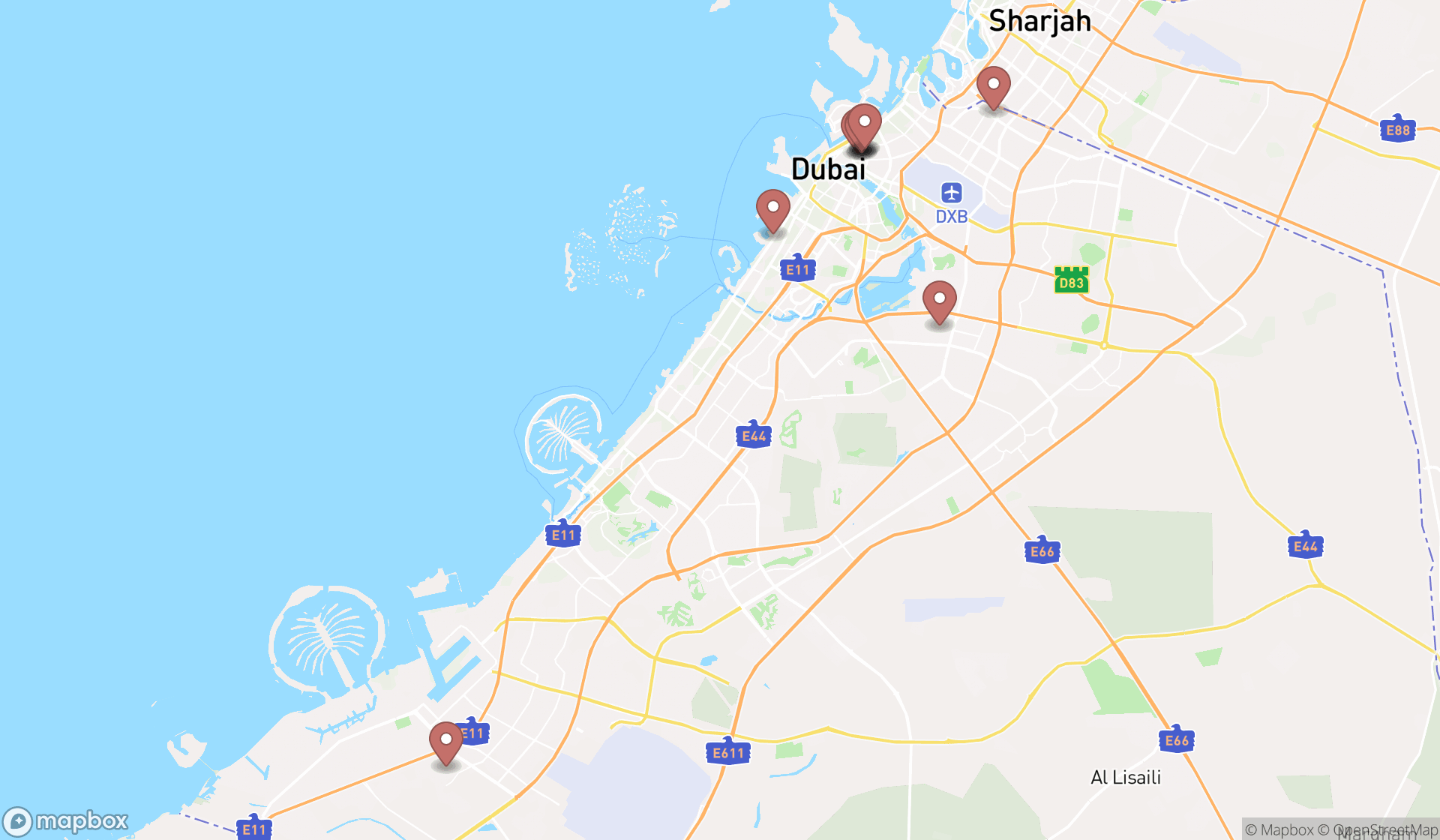 Map showing the ranked electrical supply stores in Dubai, Dubai