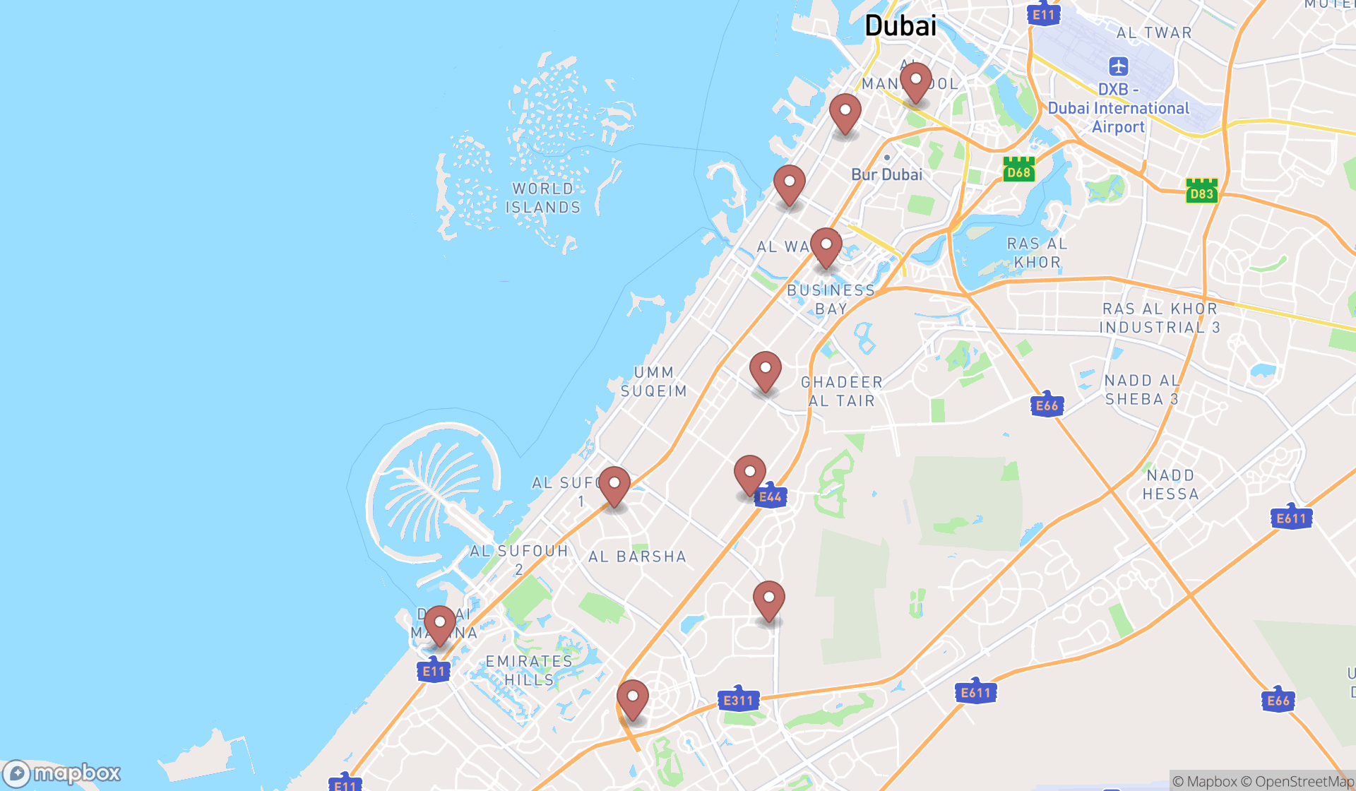 Map showing the ranked electricians in Dubai, Dubai