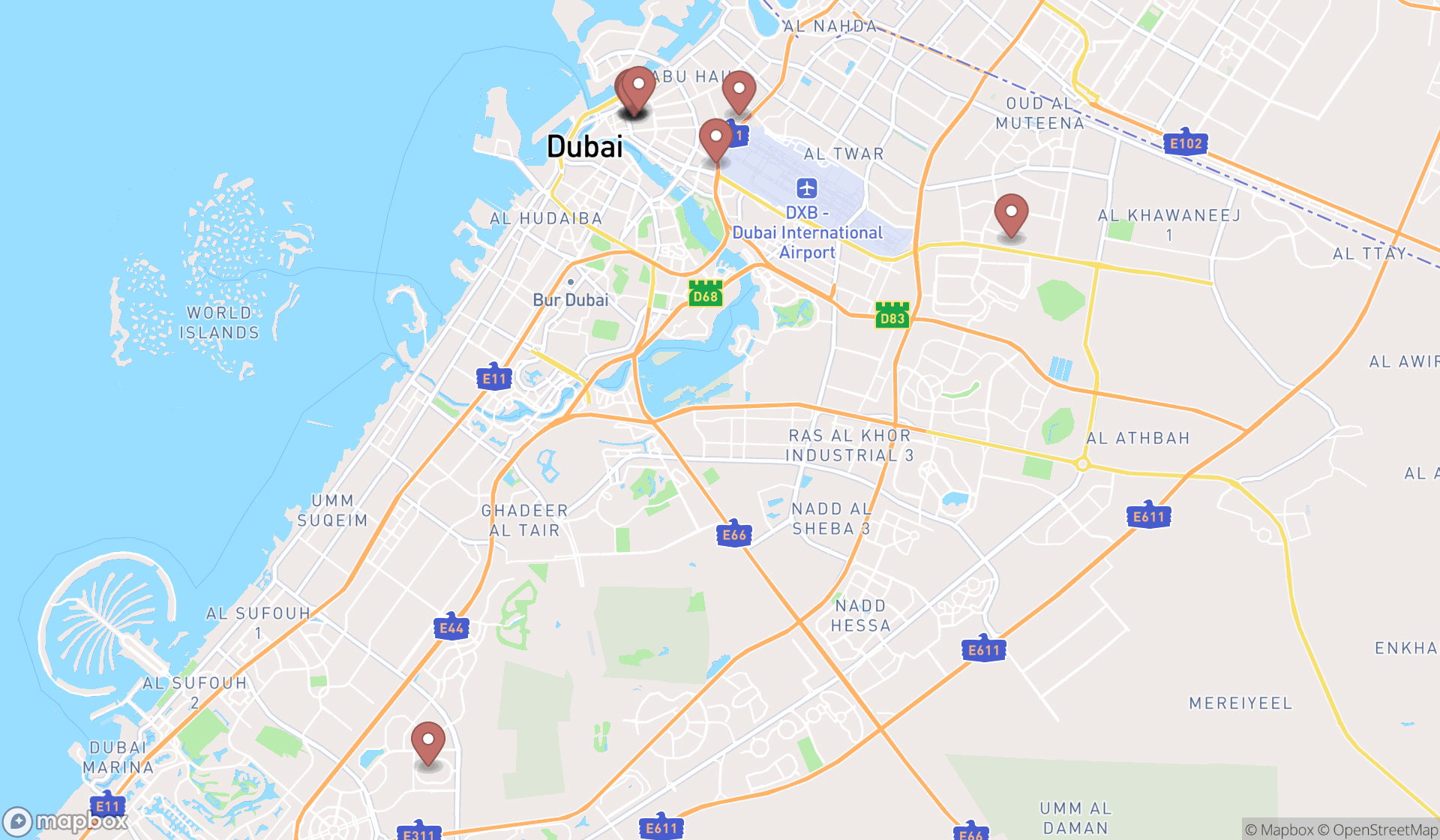 Map showing the ranked electronic parts suppliers in Dubai, Dubai
