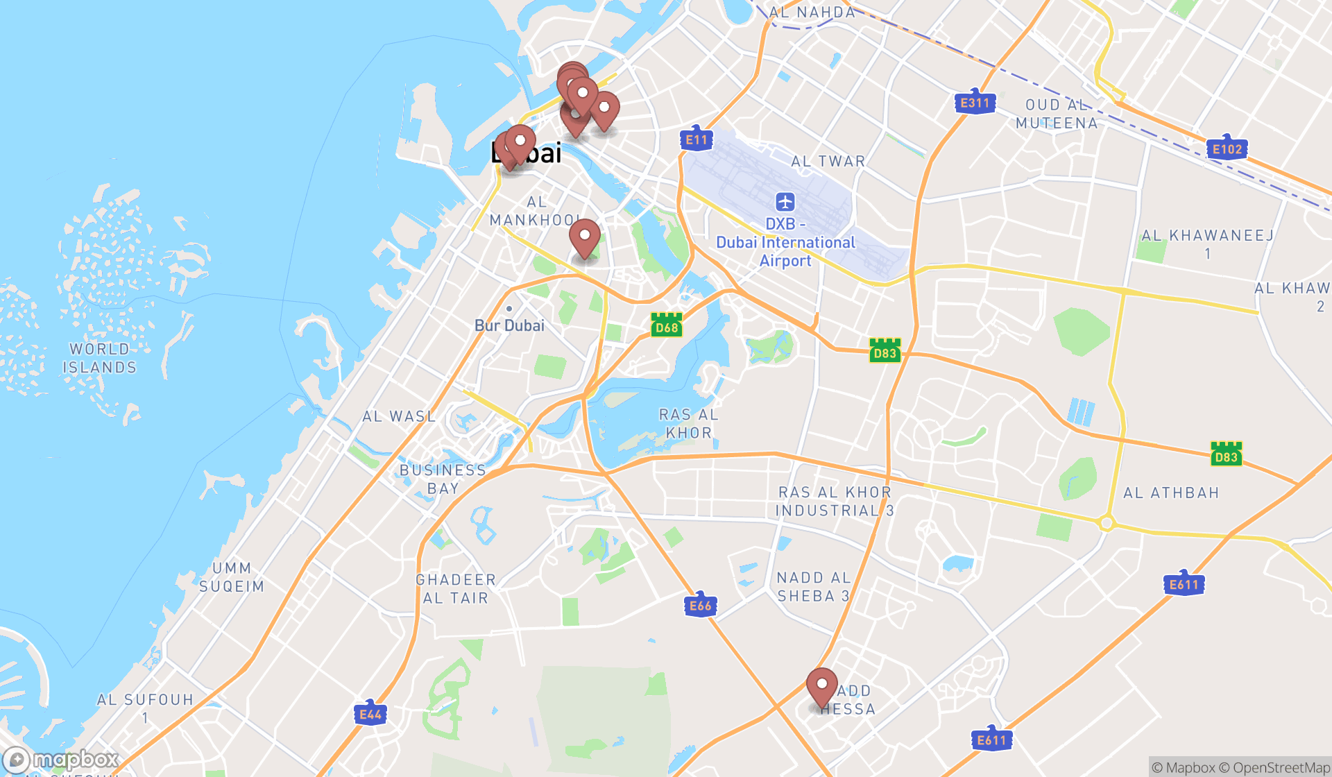 Map showing the ranked electronics accessories wholesalers in Dubai, Dubai