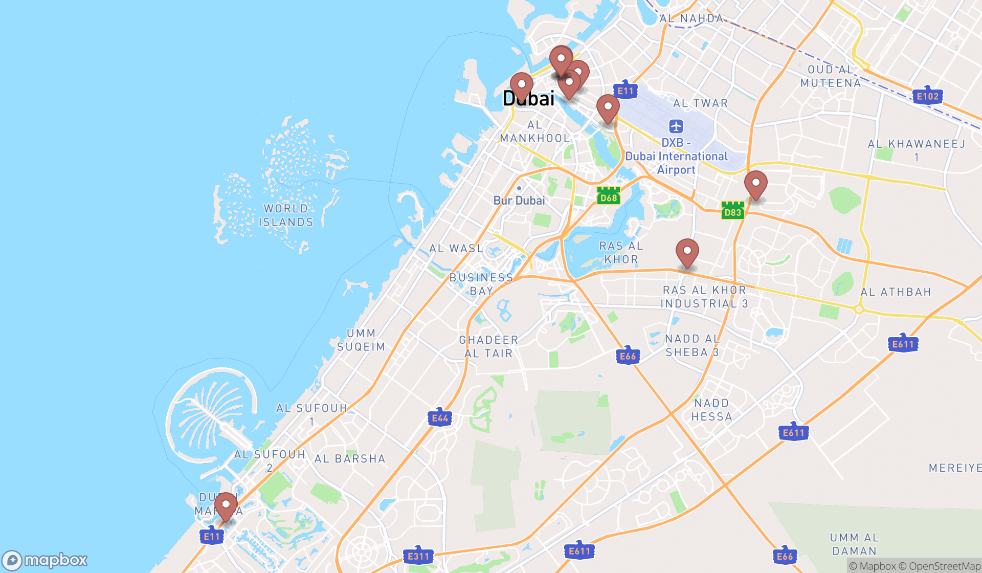 Map showing the ranked electronics companies in Dubai, Dubai