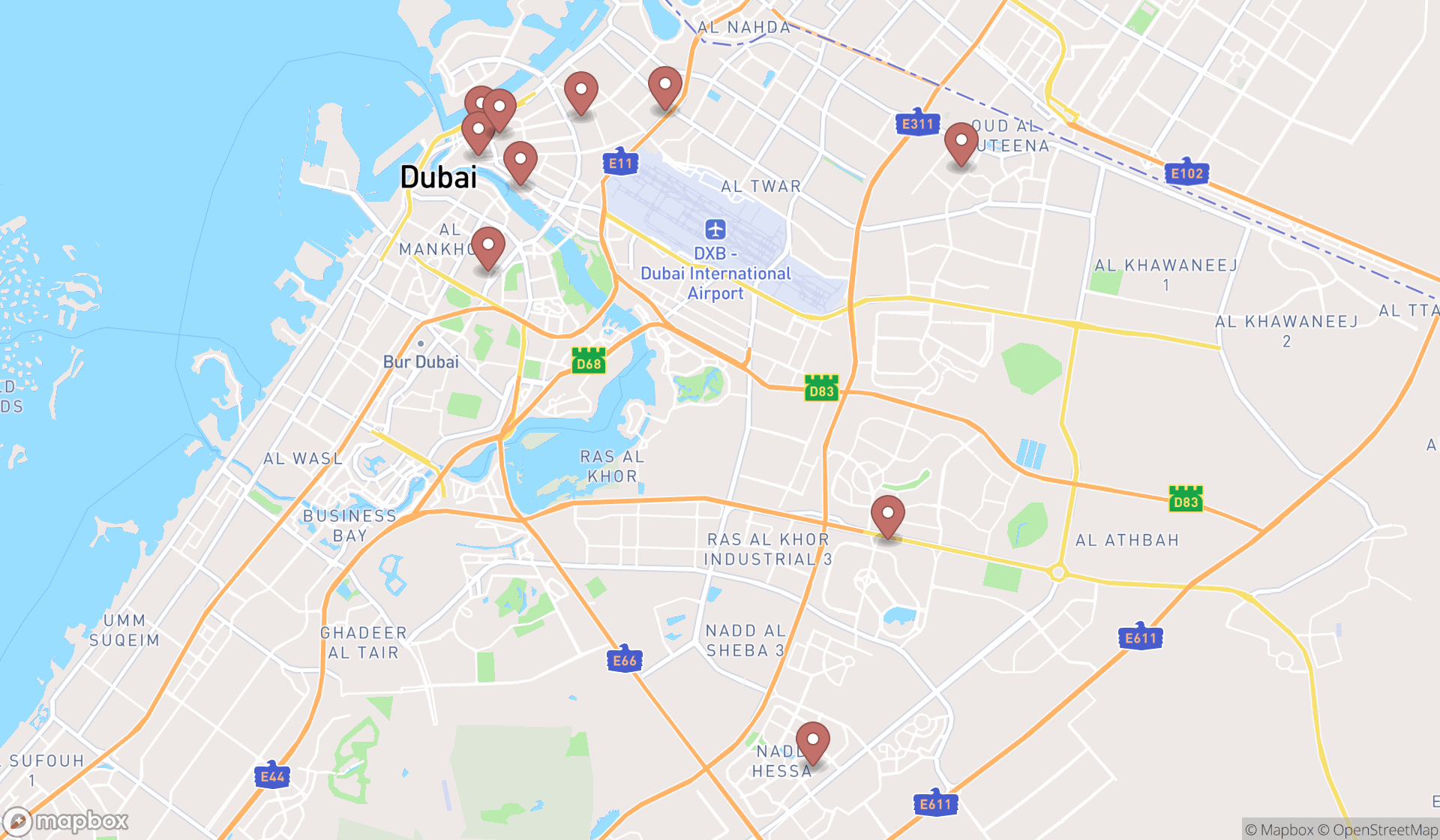 Map showing the ranked electronics hire shops in Dubai, Dubai