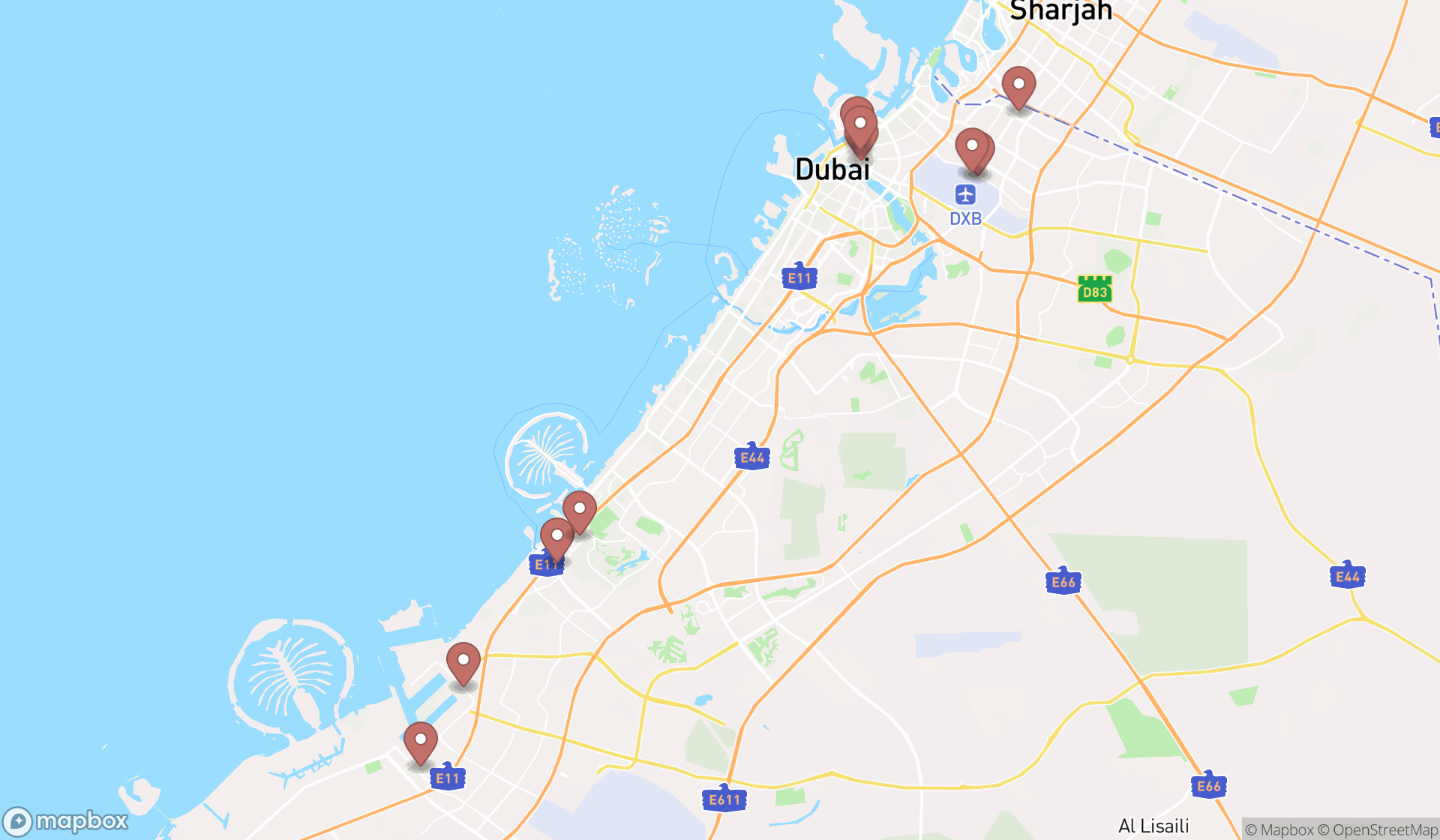 Map showing the ranked electronics manufacturers in Dubai, Dubai