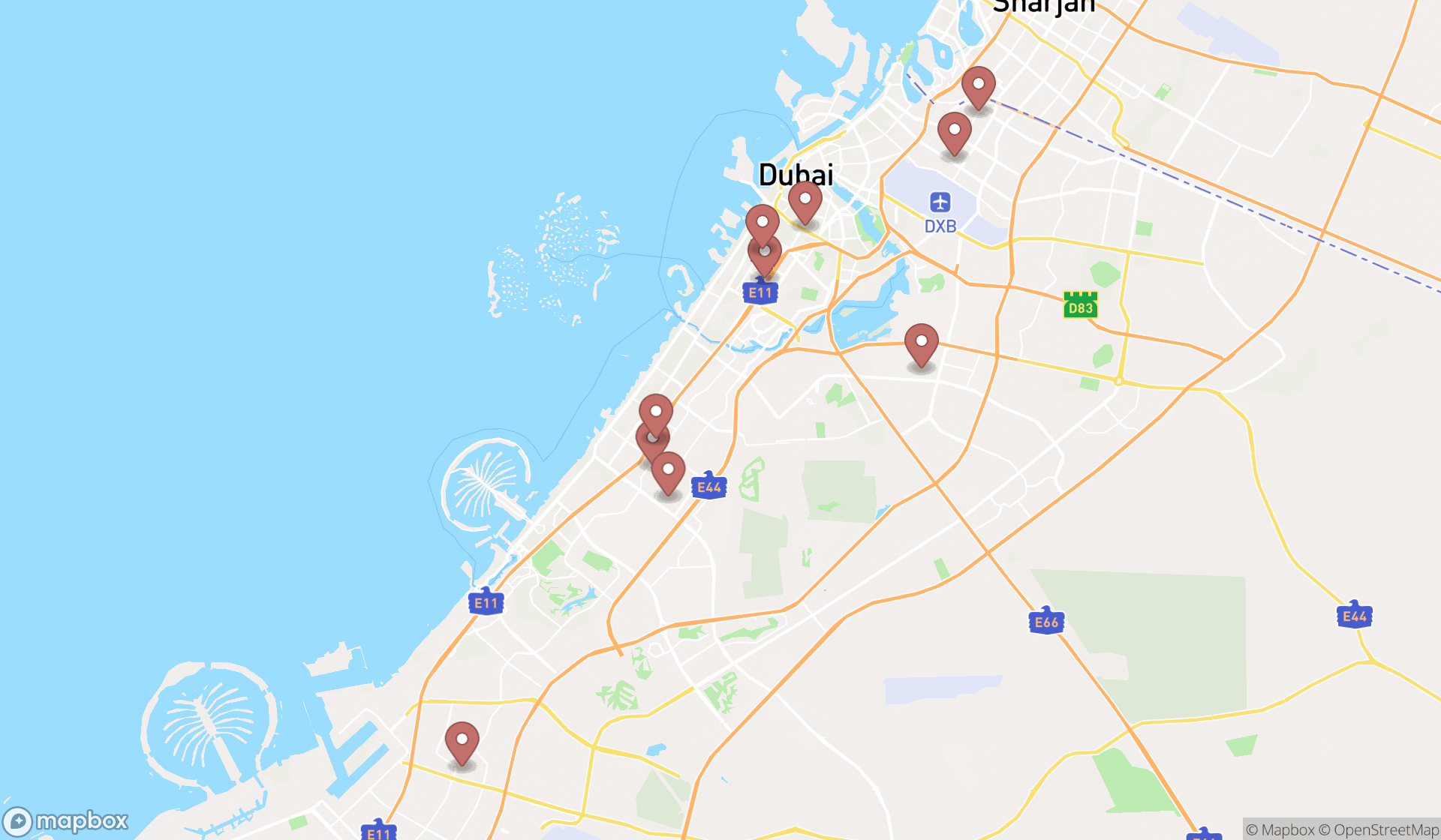 Map showing the ranked electronics repair shops in Dubai, Dubai