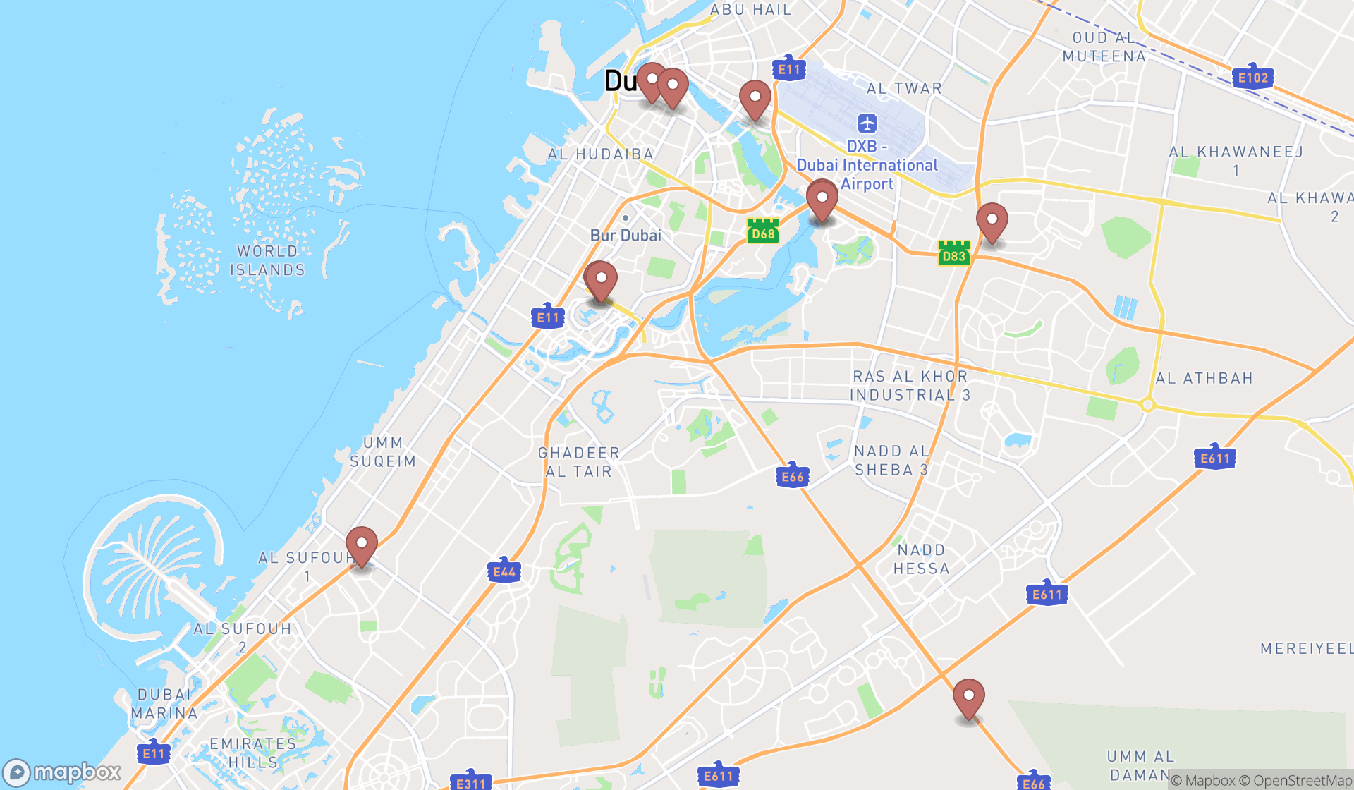 Map showing the ranked electronics stores in Dubai, Dubai