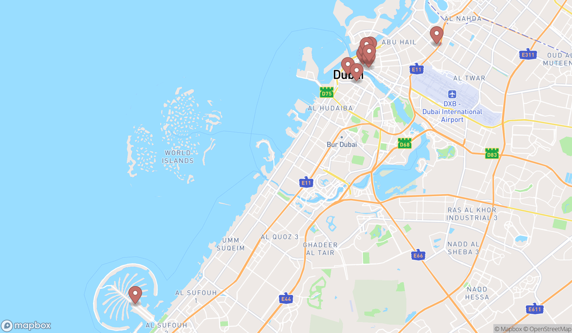 Map showing the ranked electronics wholesalers in Dubai, Dubai