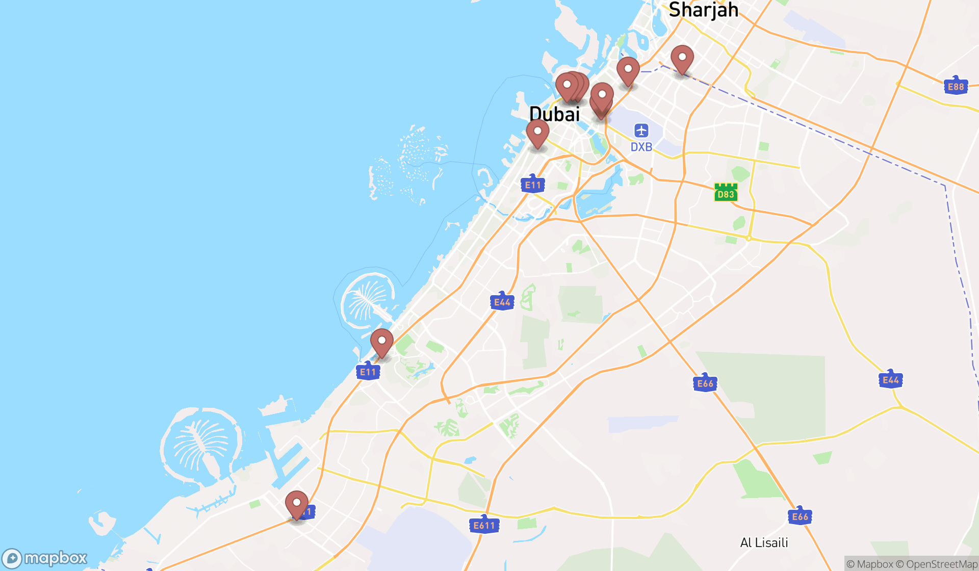 Map showing the ranked electronics in Dubai, Dubai