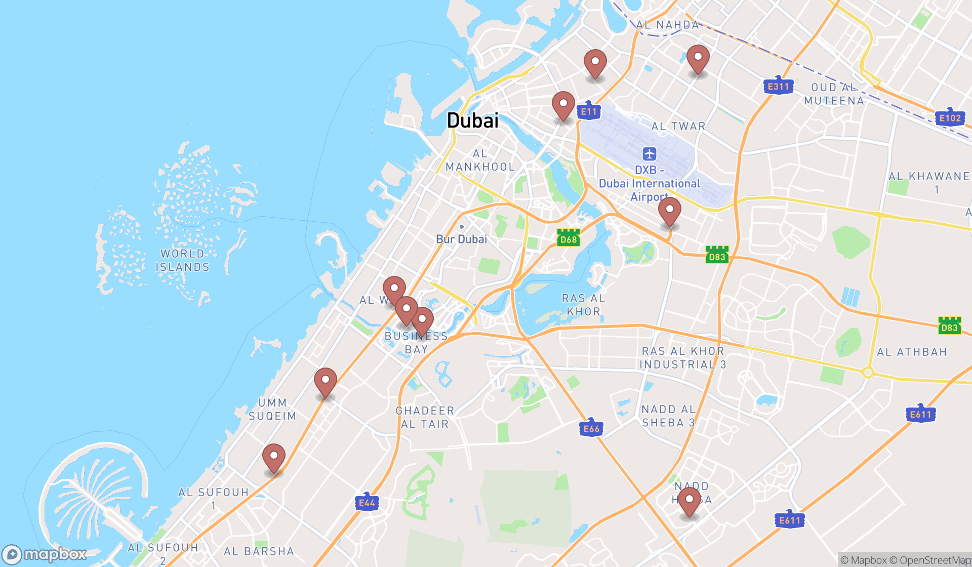 Map showing the ranked elevator manufacturers in Dubai, Dubai