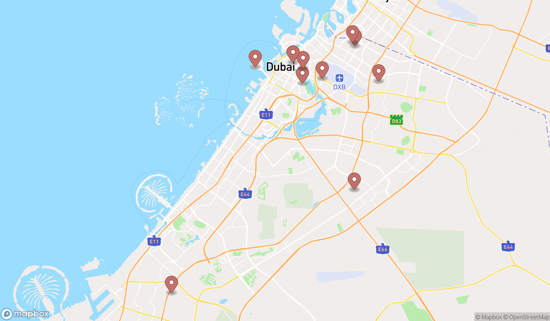 Map showing the ranked emergency care services in Dubai, Dubai