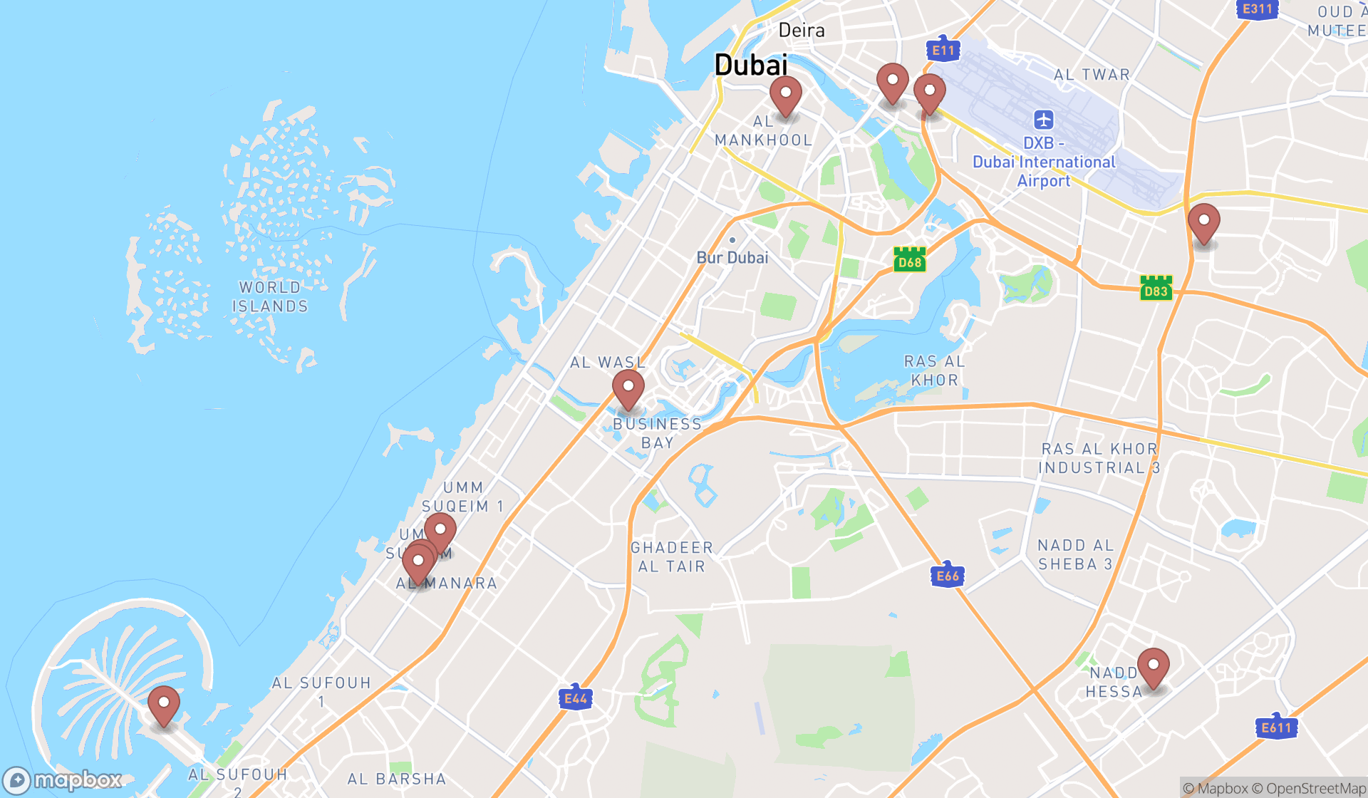 Map showing the ranked emergency dental services in Dubai, Dubai