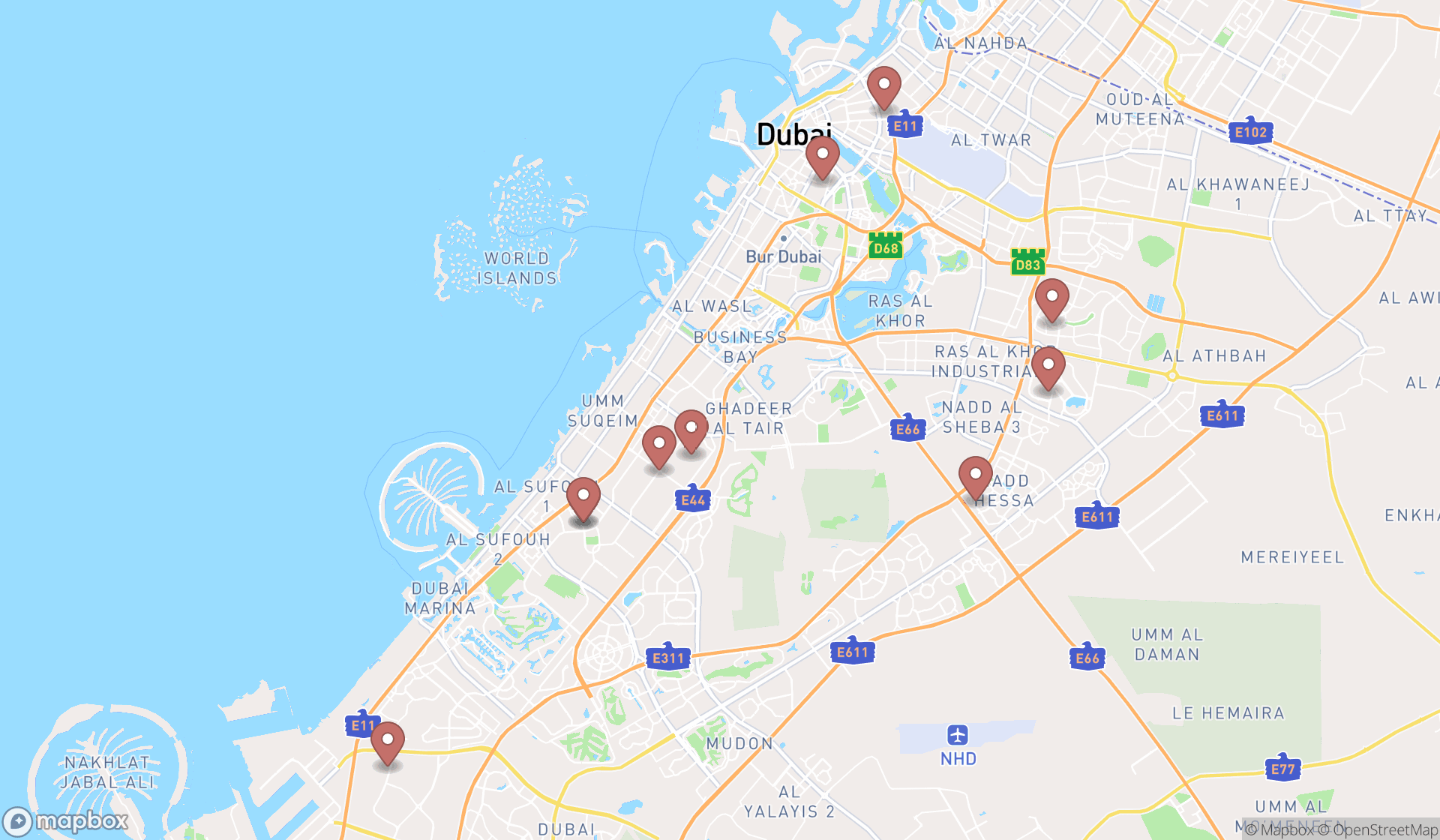 Map showing the ranked emergency locksmith services in Dubai, Dubai