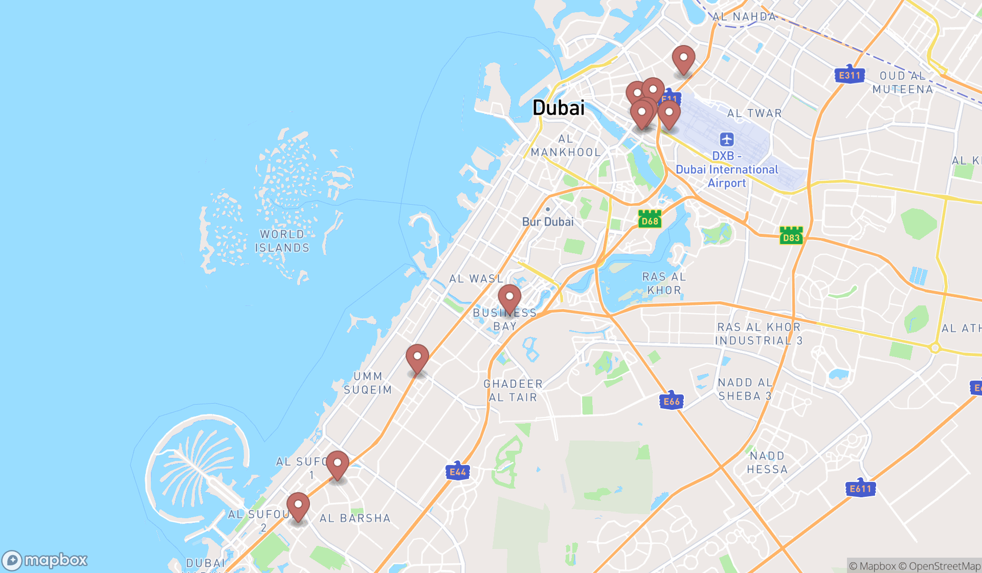 Map showing the ranked emergency training schools in Dubai, Dubai