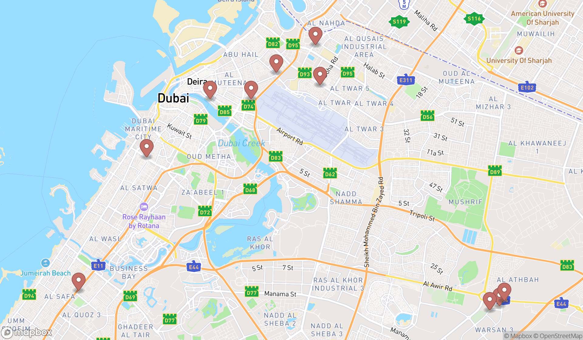 Map showing the ranked emergency trainings in Dubai, Dubai