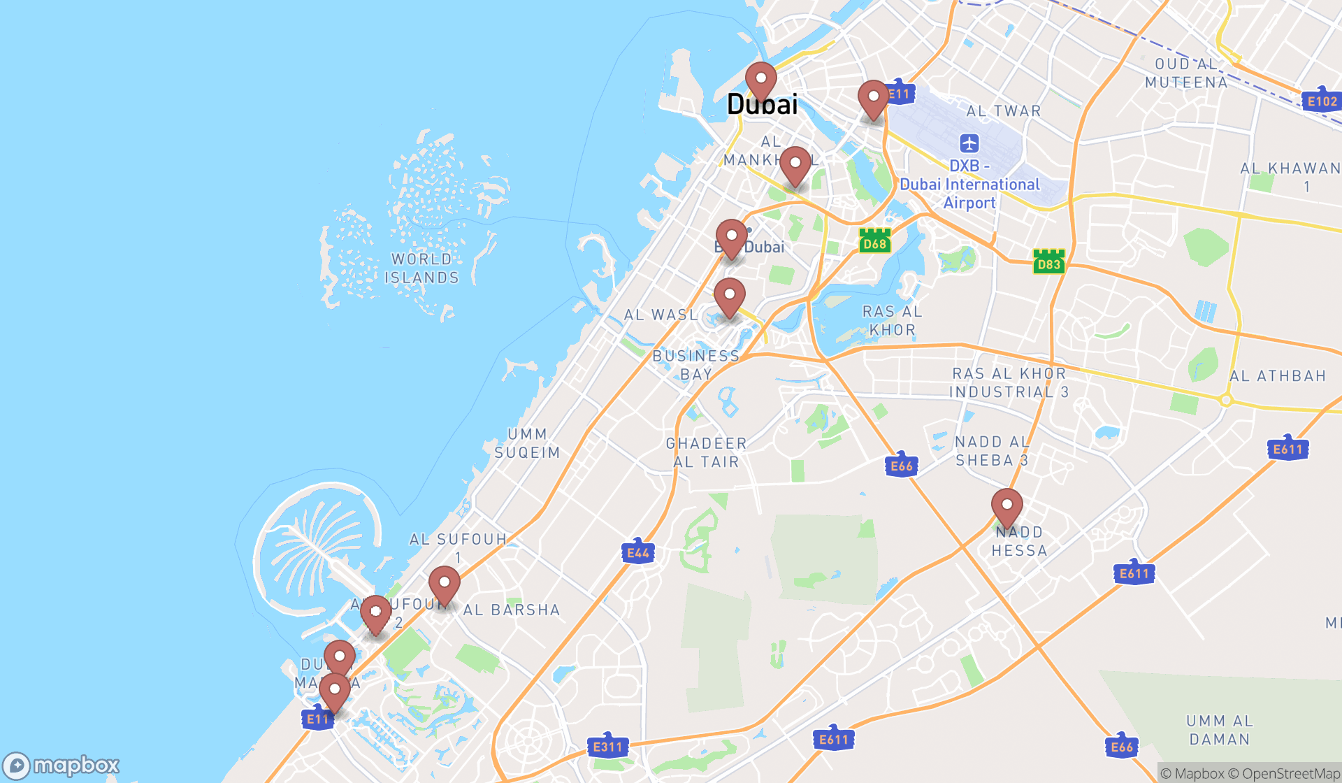 Map showing the ranked employment agencies in Dubai, Dubai