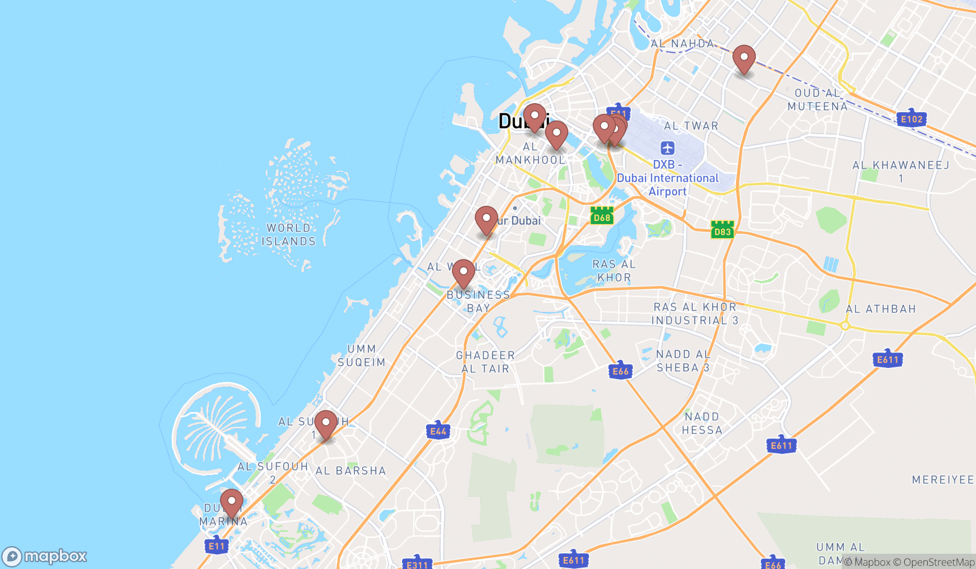 Map showing the ranked employment centers in Dubai, Dubai