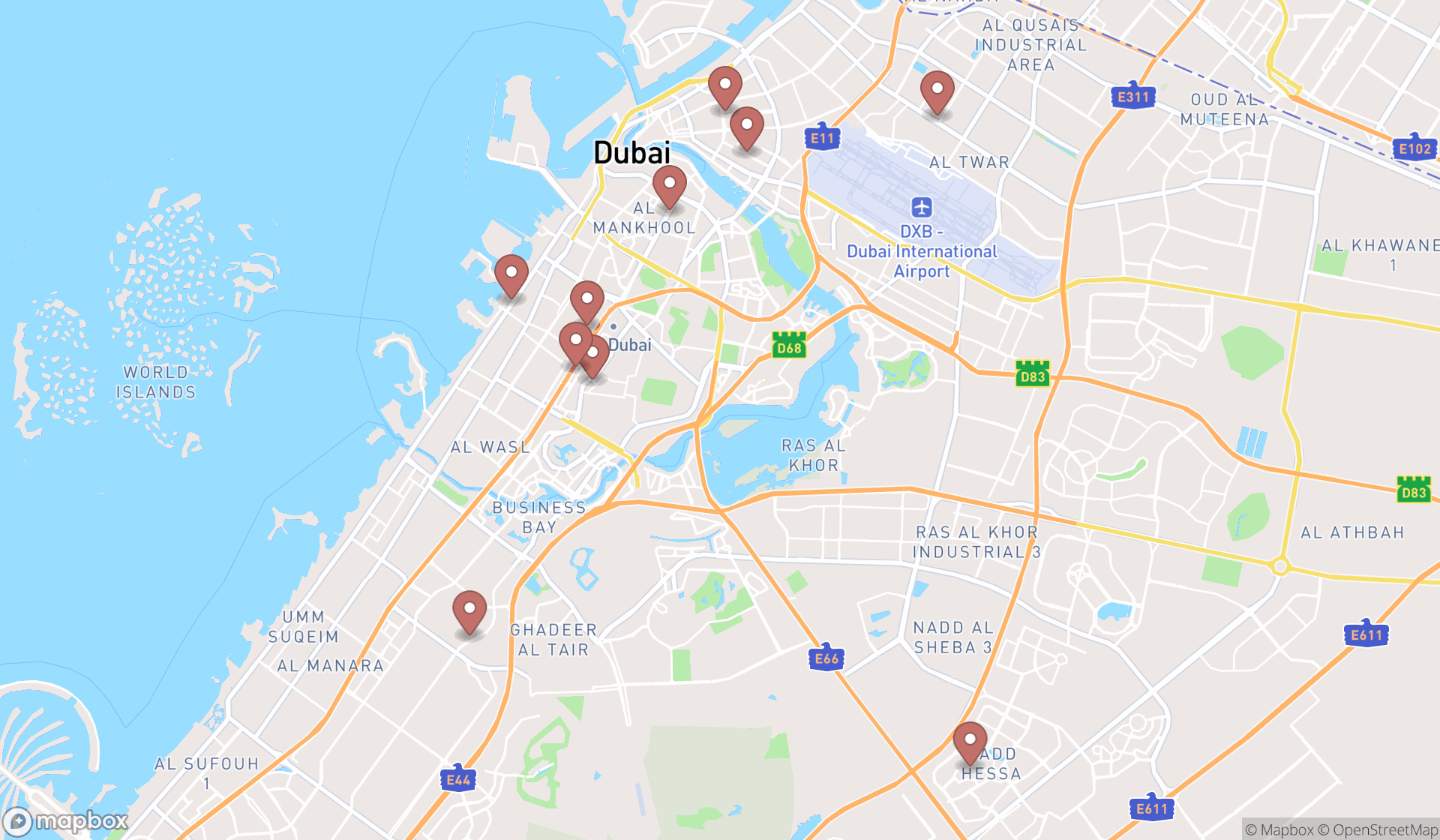 Map showing the ranked employment consultants in Dubai, Dubai
