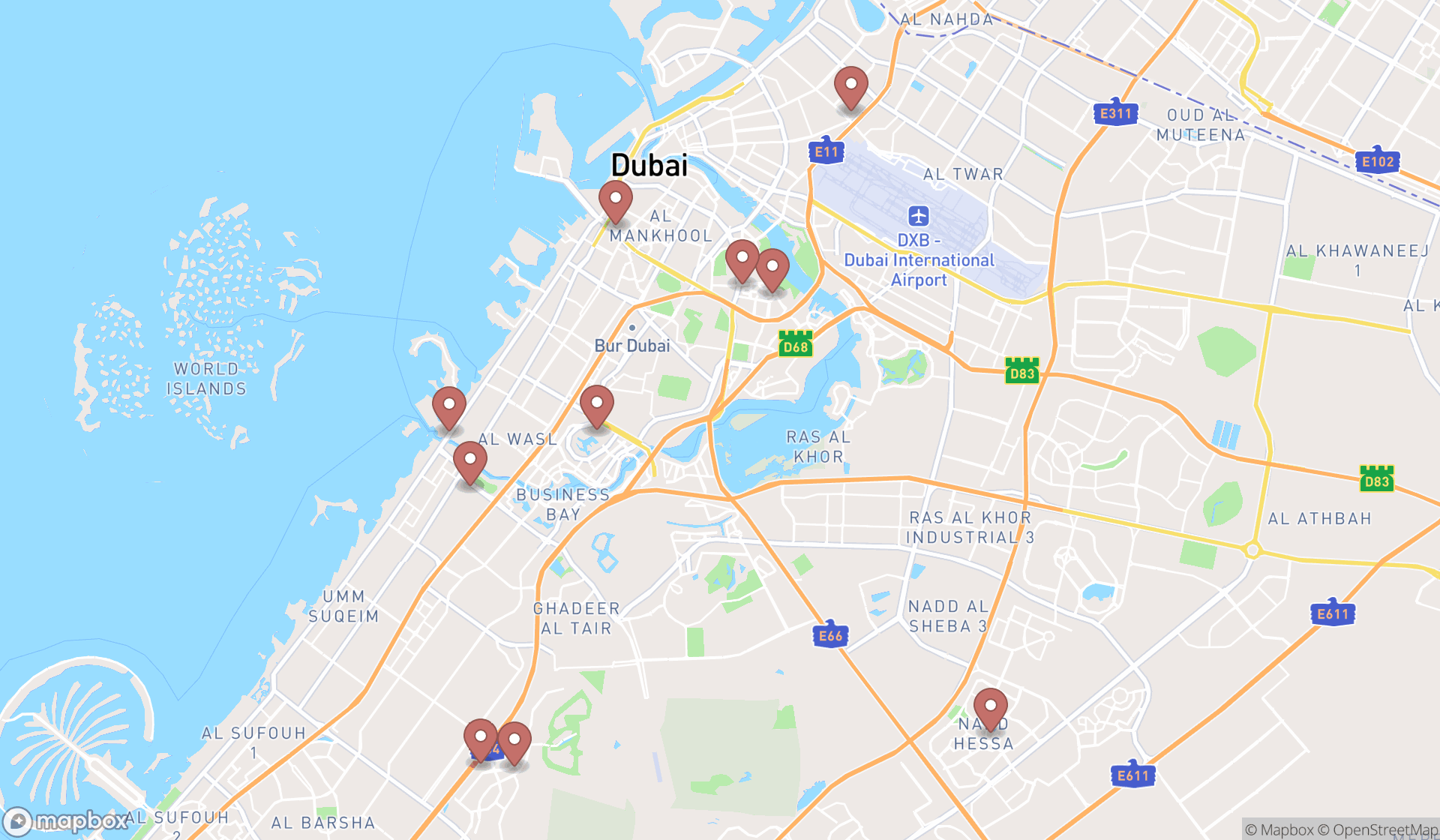 Map showing the ranked endocrinologists in Dubai, Dubai