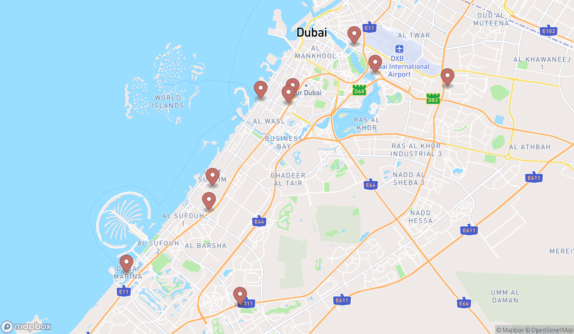 Map showing the ranked endodontists in Dubai, Dubai