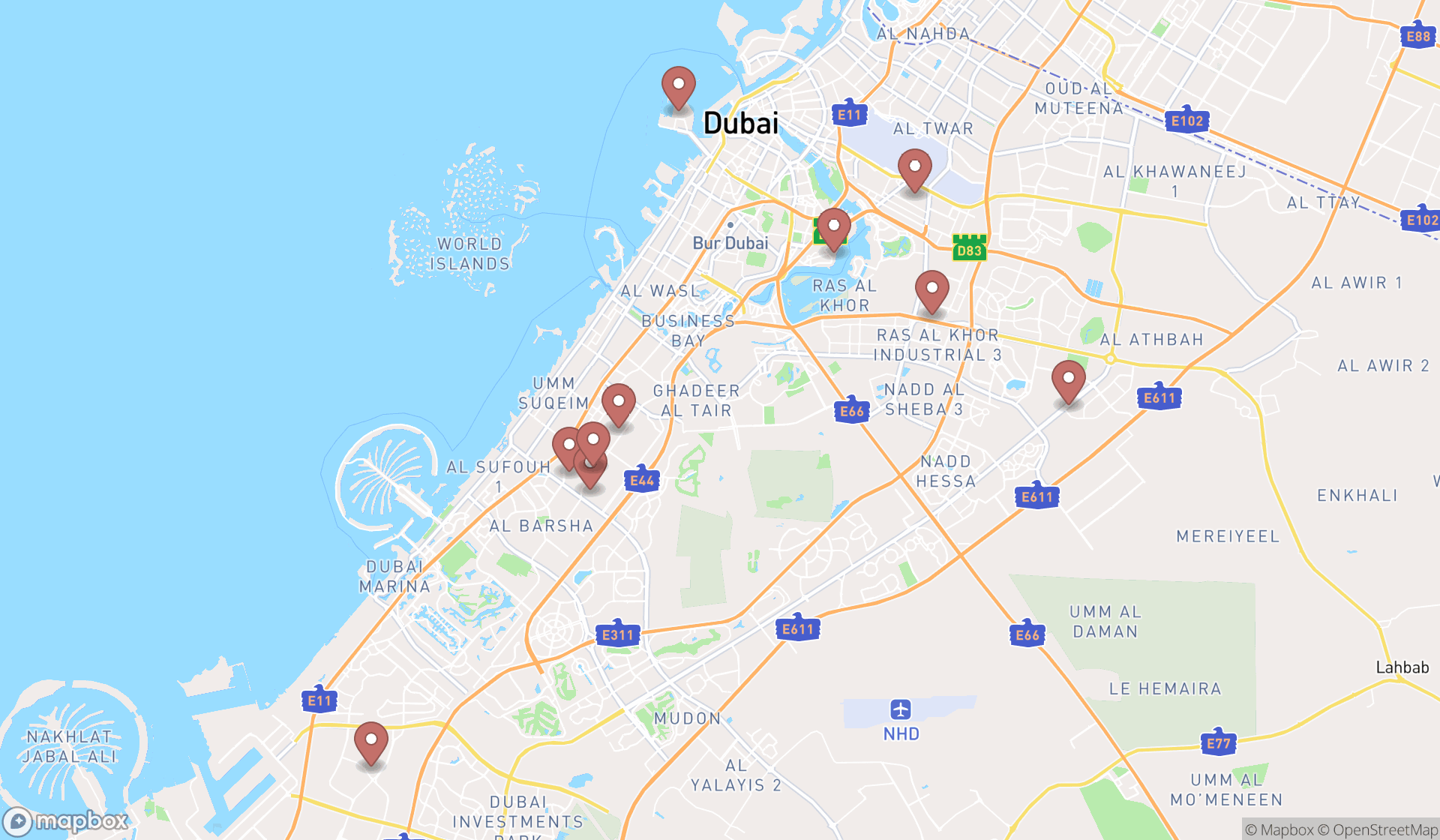 Map showing the ranked engine rebuilding services in Dubai, Dubai