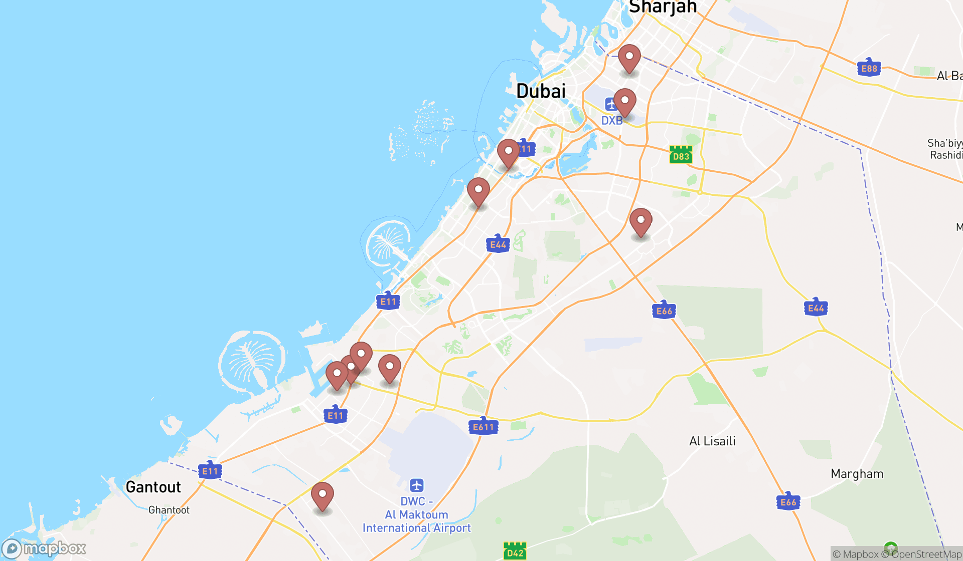Map showing the ranked engineers in Dubai, Dubai