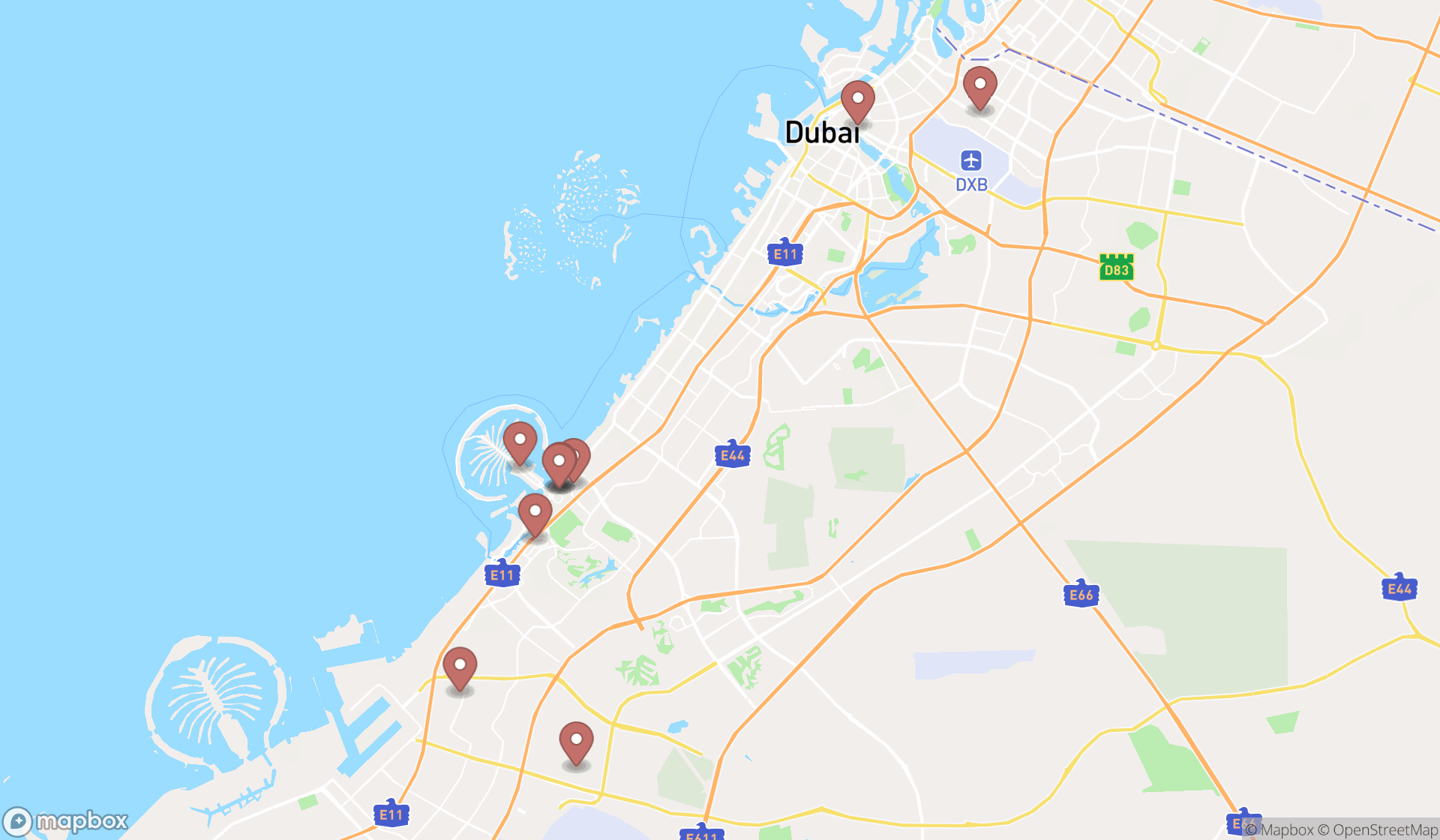 Map showing the ranked english language camps in Dubai, Dubai