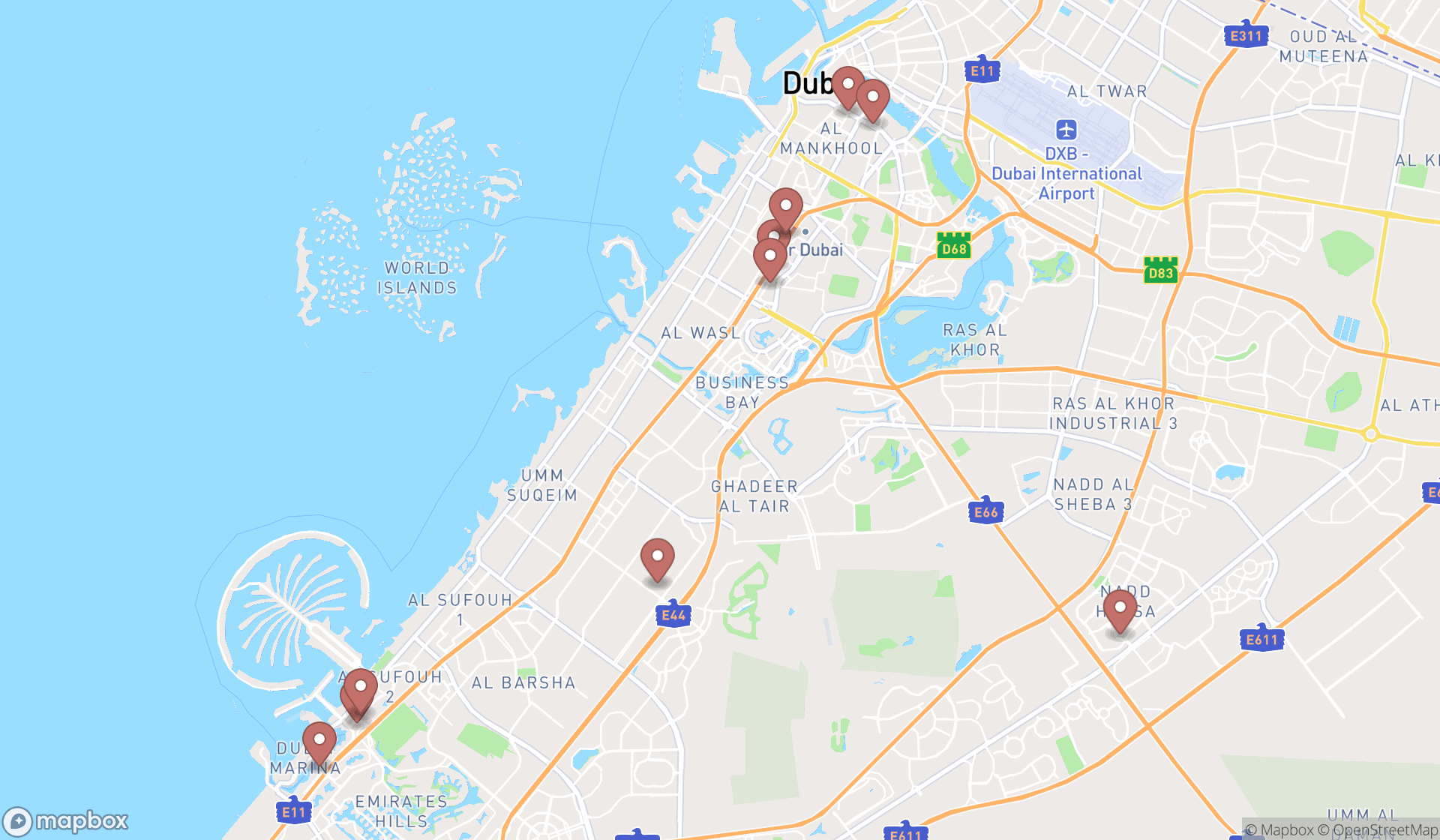 Map showing the ranked entertainment agencies in Dubai, Dubai