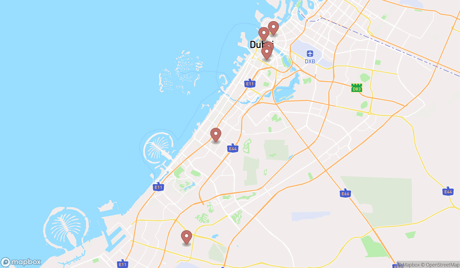 Map showing the ranked envelope suppliers in Dubai, Dubai