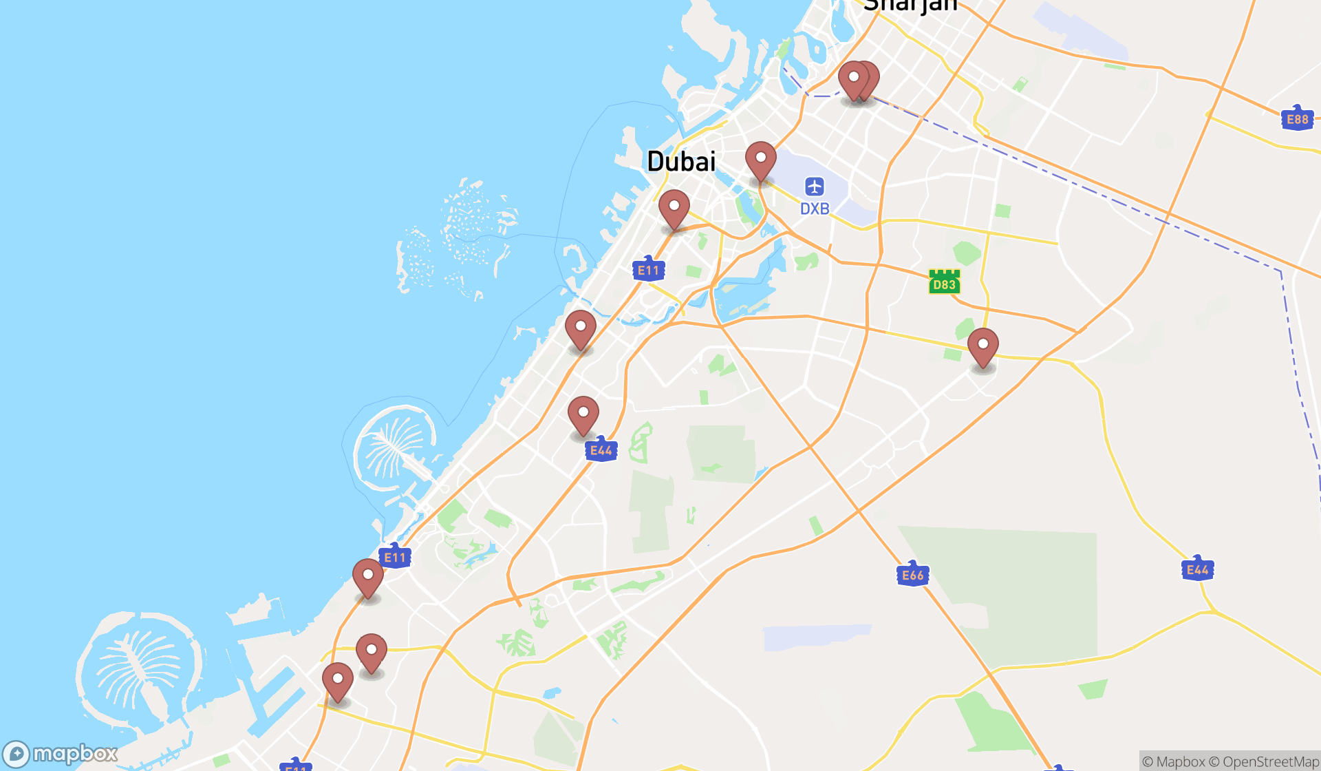 Map showing the ranked environmental engineers in Dubai, Dubai