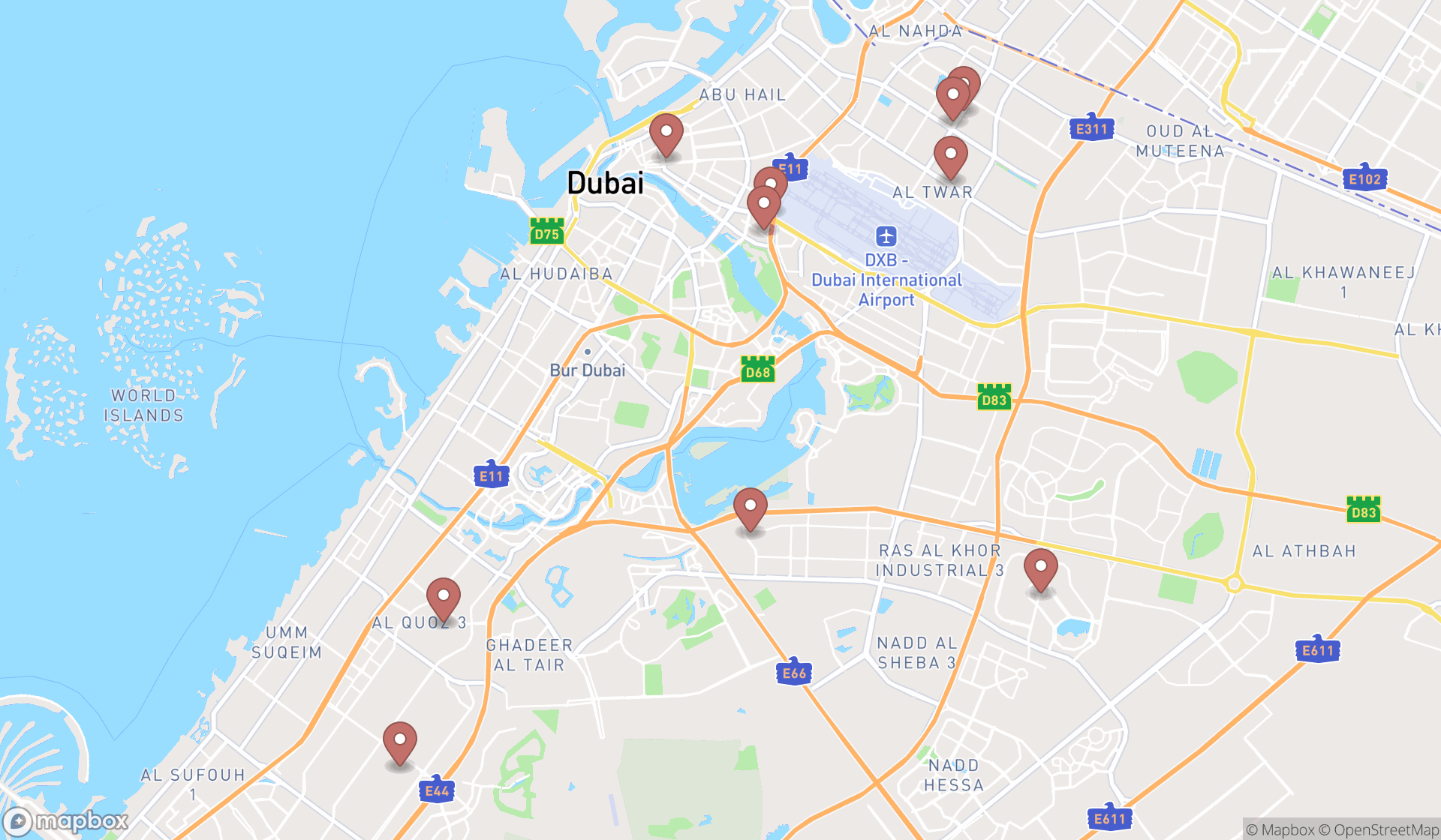 Map showing the ranked environmental health services in Dubai, Dubai