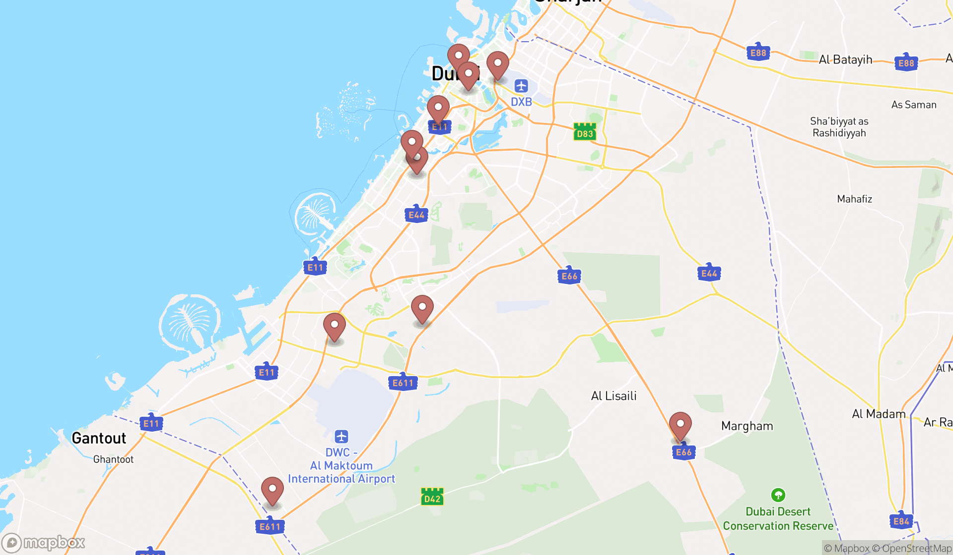 Map showing the ranked environmental protection organizations in Dubai, Dubai