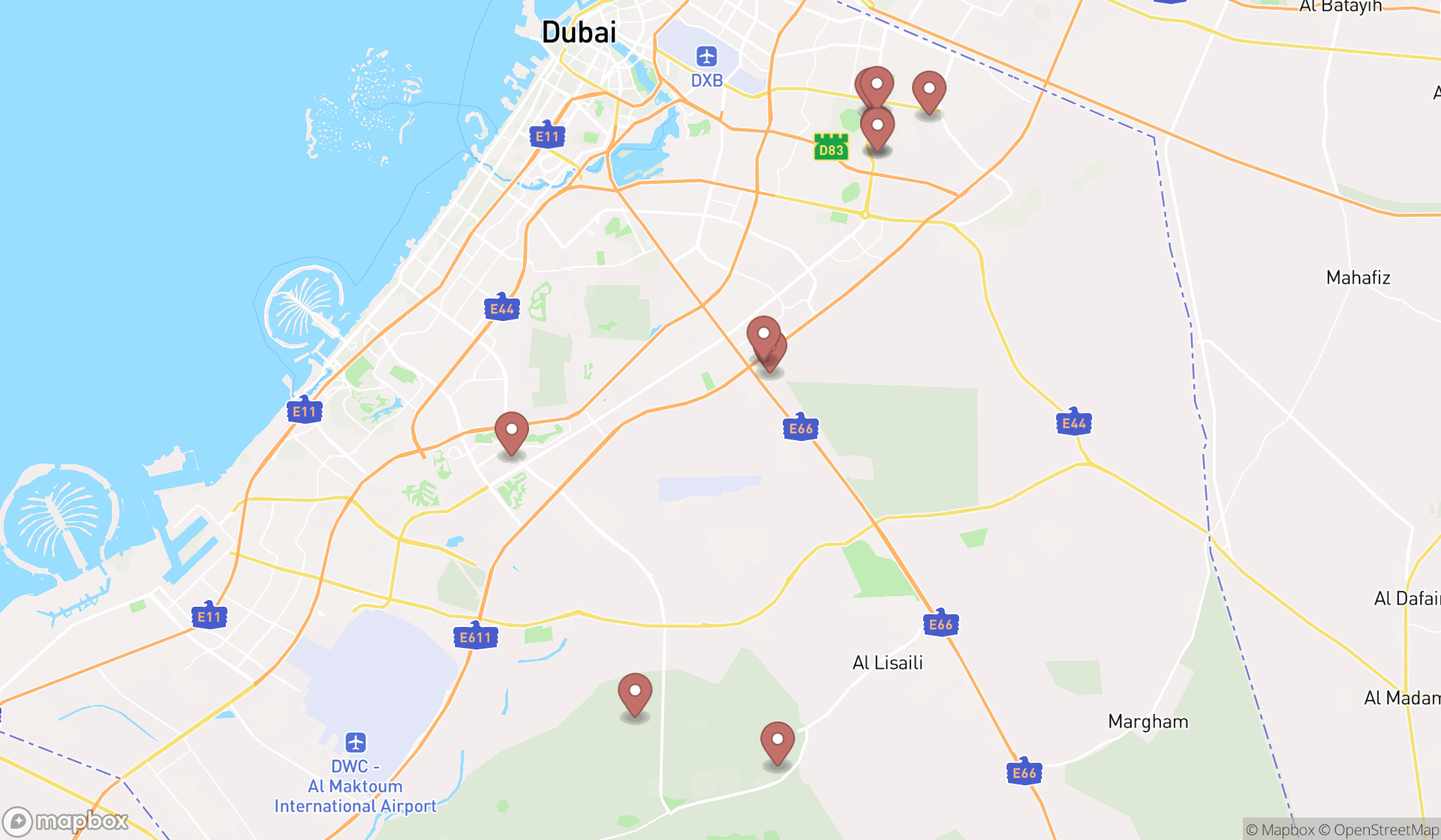 Map showing the ranked equestrian clubs in Dubai, Dubai