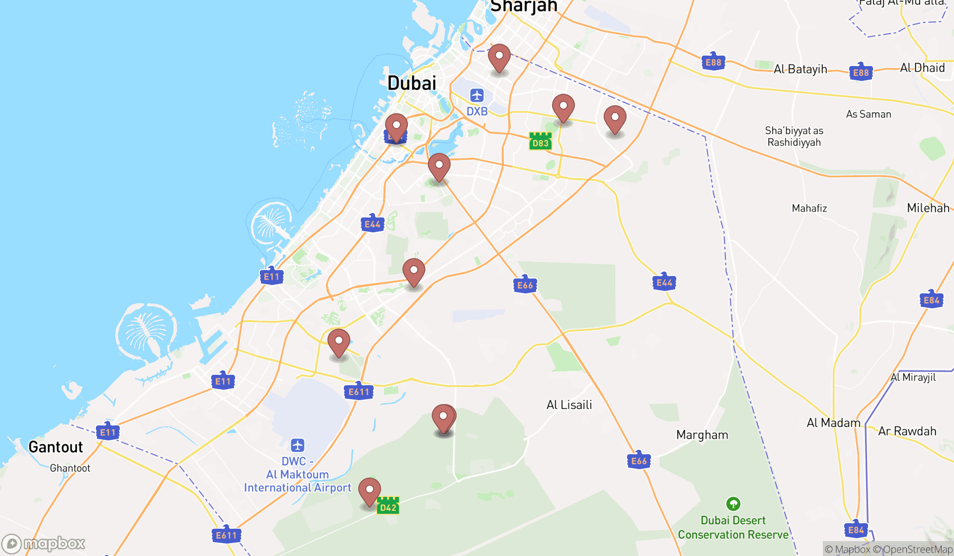Map showing the ranked equestrian facilities in Dubai, Dubai