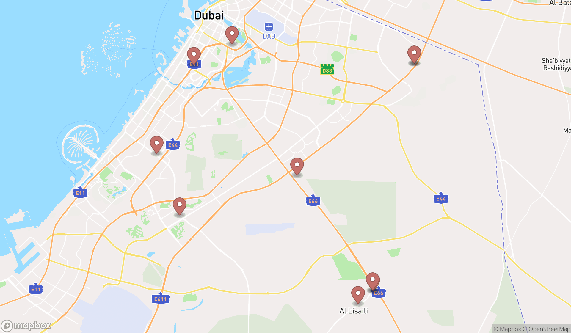 Map showing the ranked equestrian stores in Dubai, Dubai