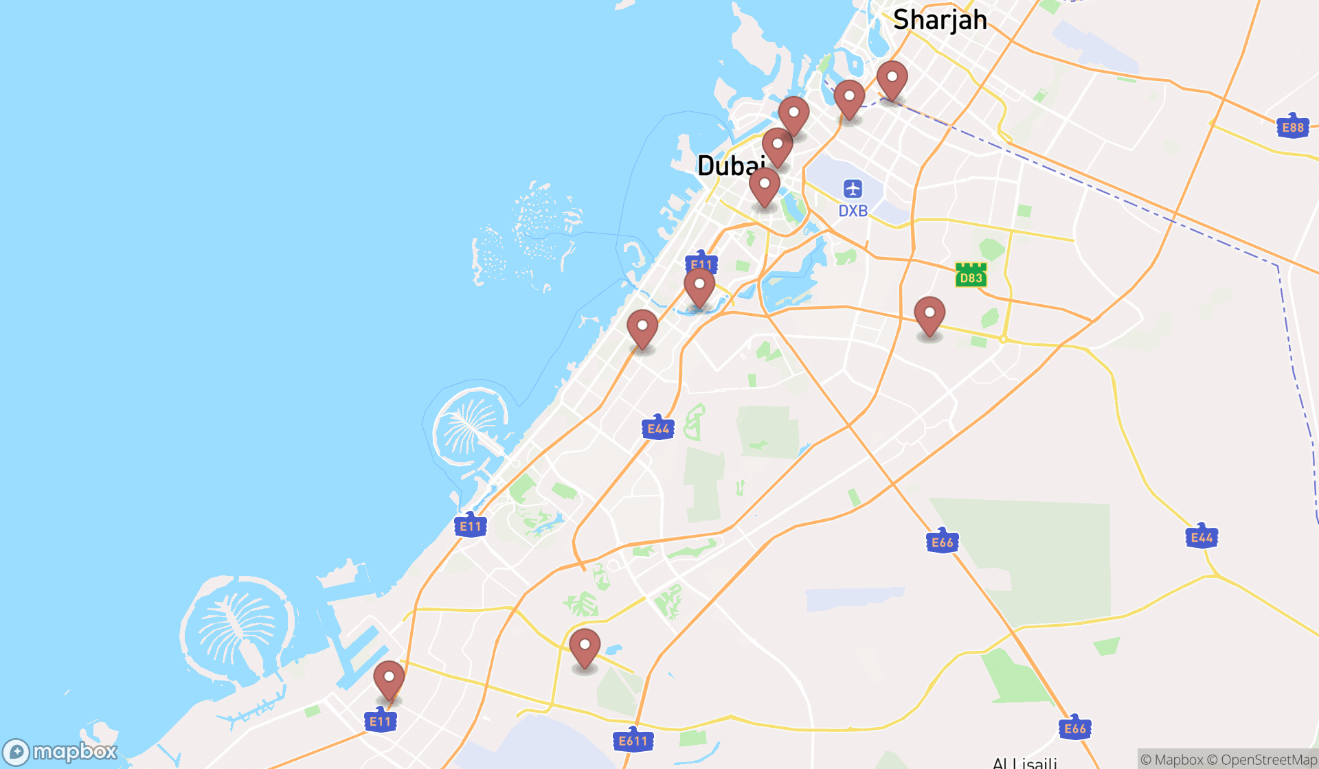 Map showing the ranked equipment exporters in Dubai, Dubai