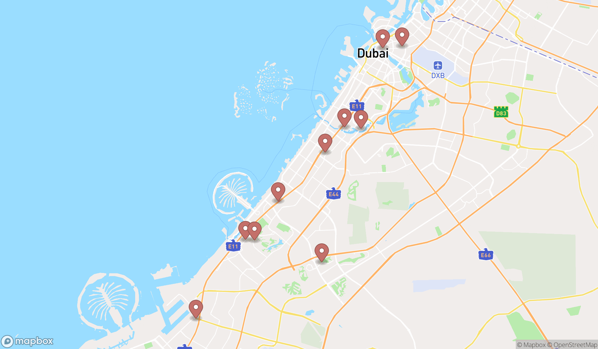 Map showing the ranked equipment importers in Dubai, Dubai