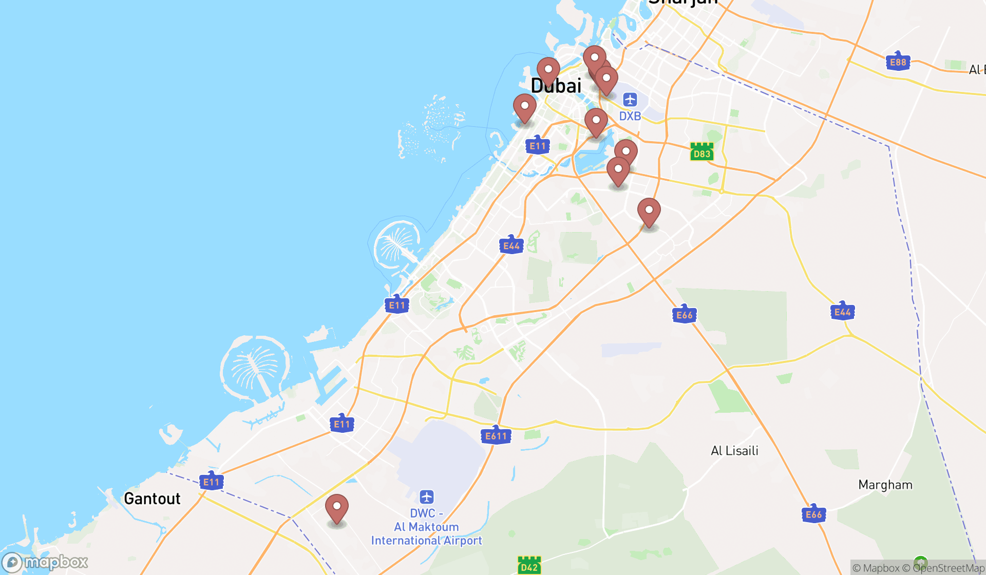 Map showing the ranked equipment suppliers in Dubai, Dubai