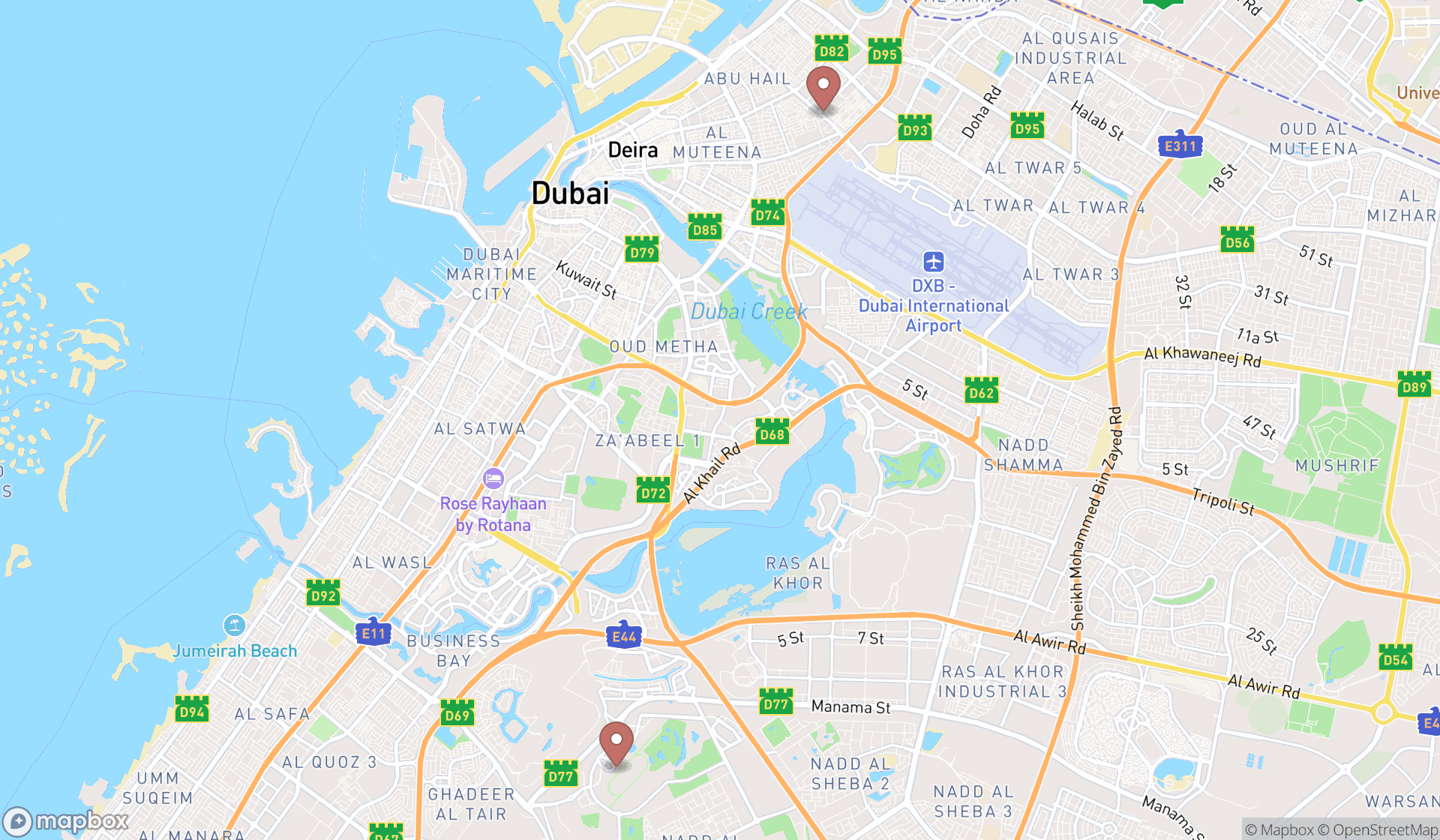 Map showing the ranked eritrean restaurants in Dubai, Dubai