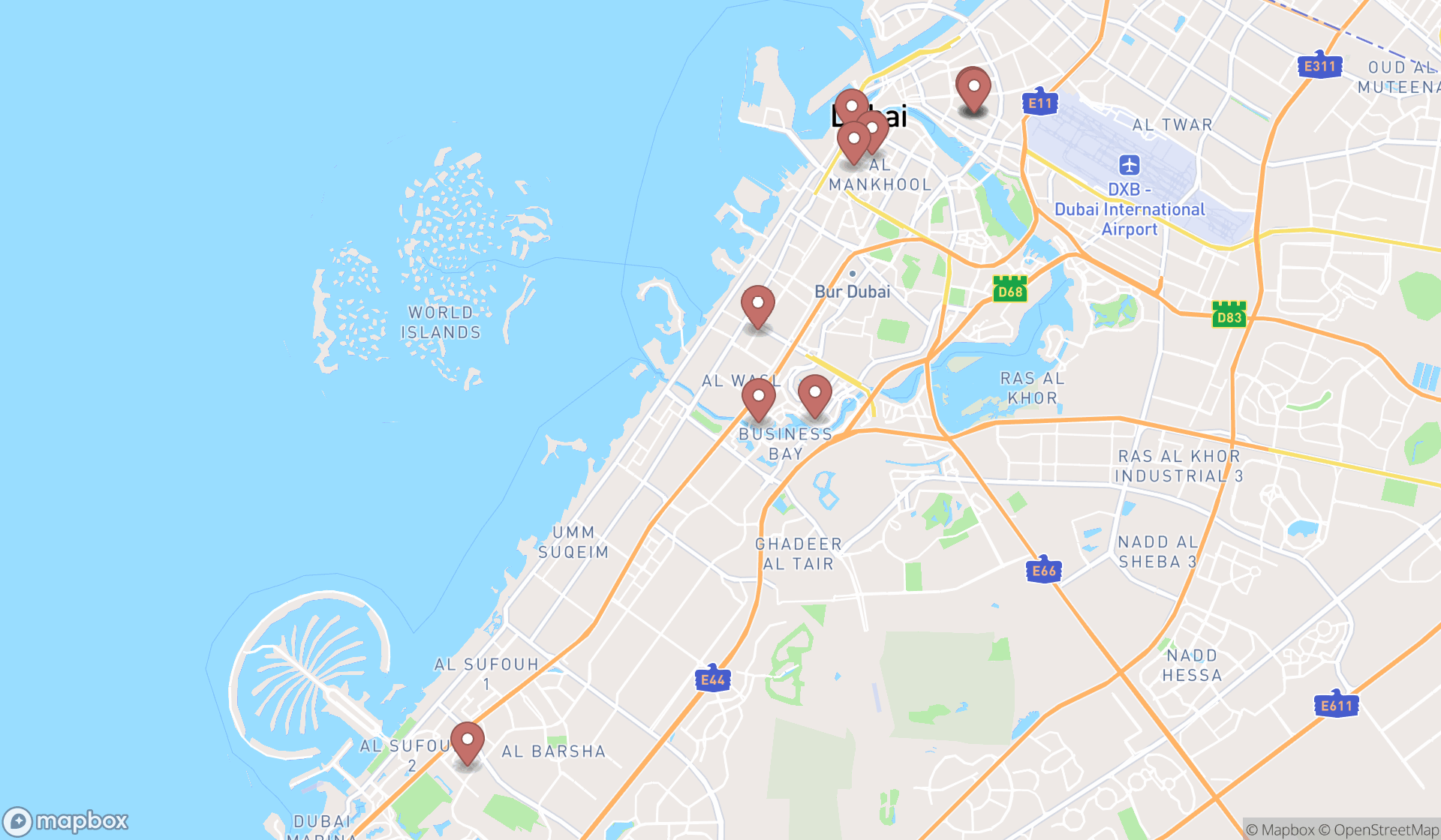 Map showing the ranked erotic massages in Dubai, Dubai