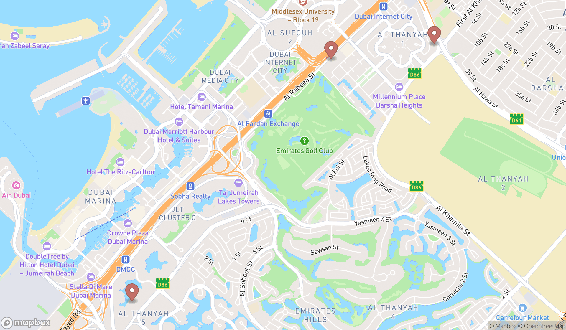 Map showing the ranked escrow services in Dubai, Dubai