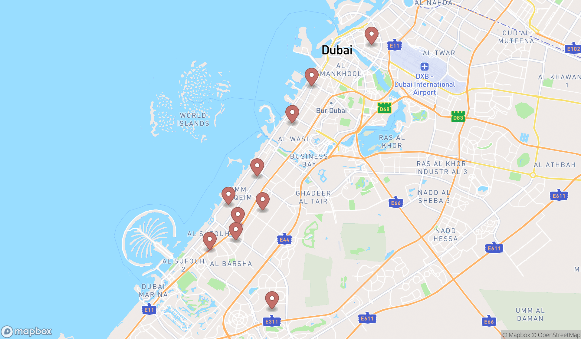Map showing the ranked esthetics services in Dubai, Dubai