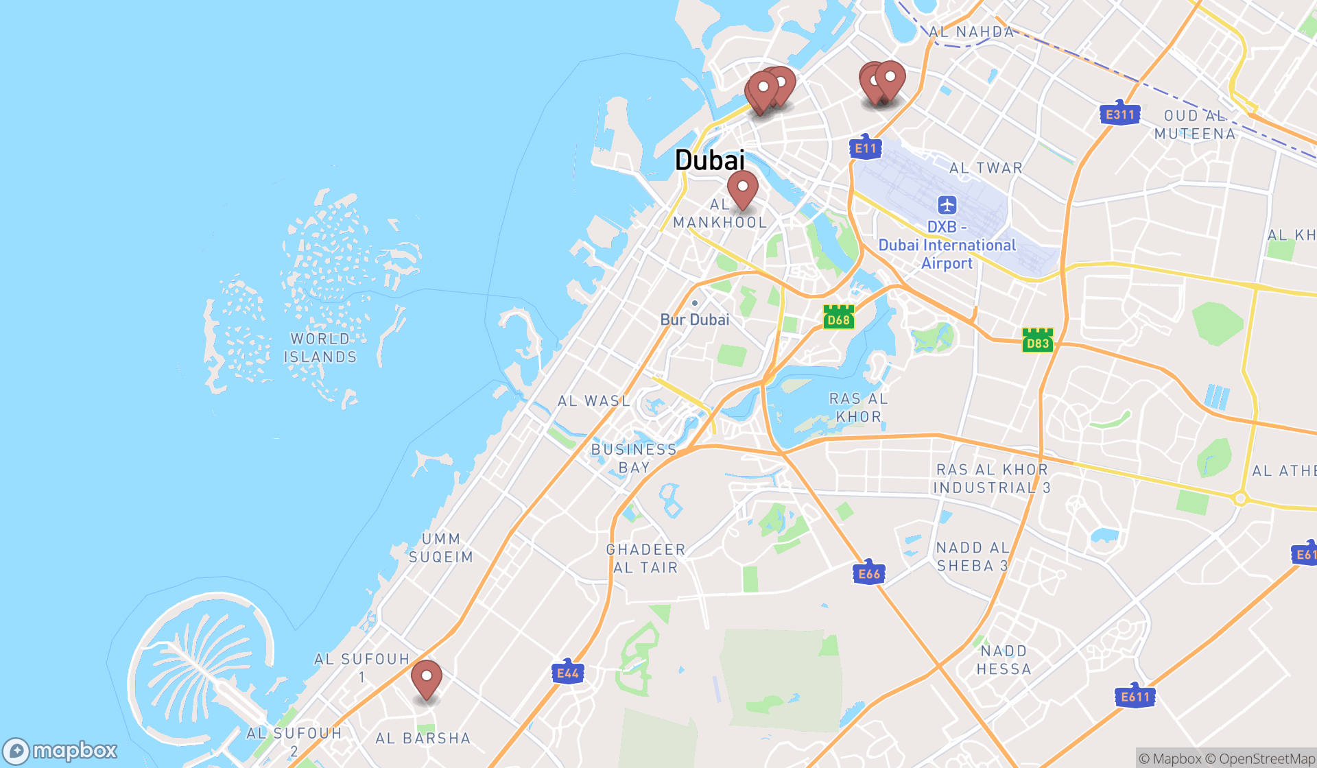 Map showing the ranked ethiopian restaurants in Dubai, Dubai