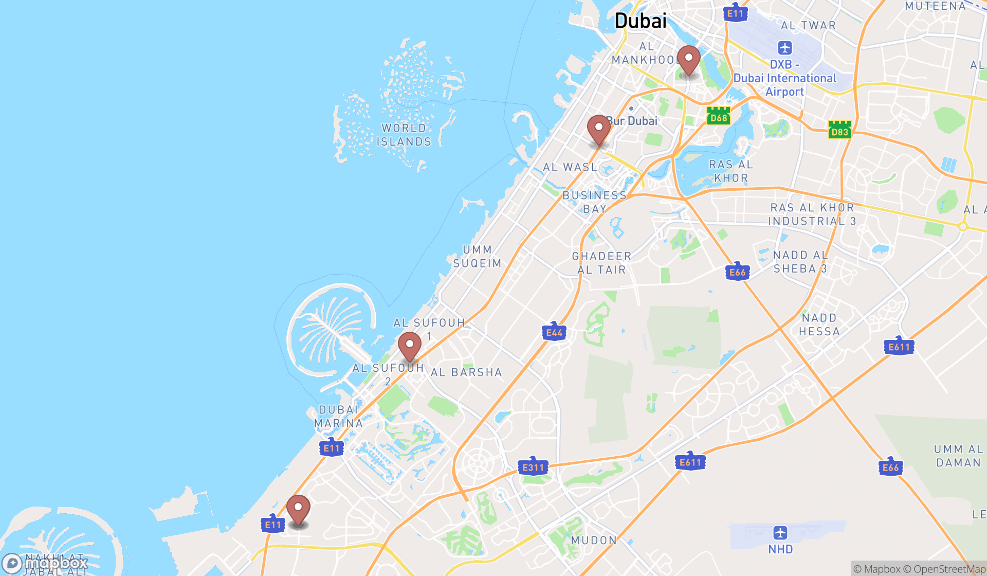 Map showing the ranked evangelical churches in Dubai, Dubai